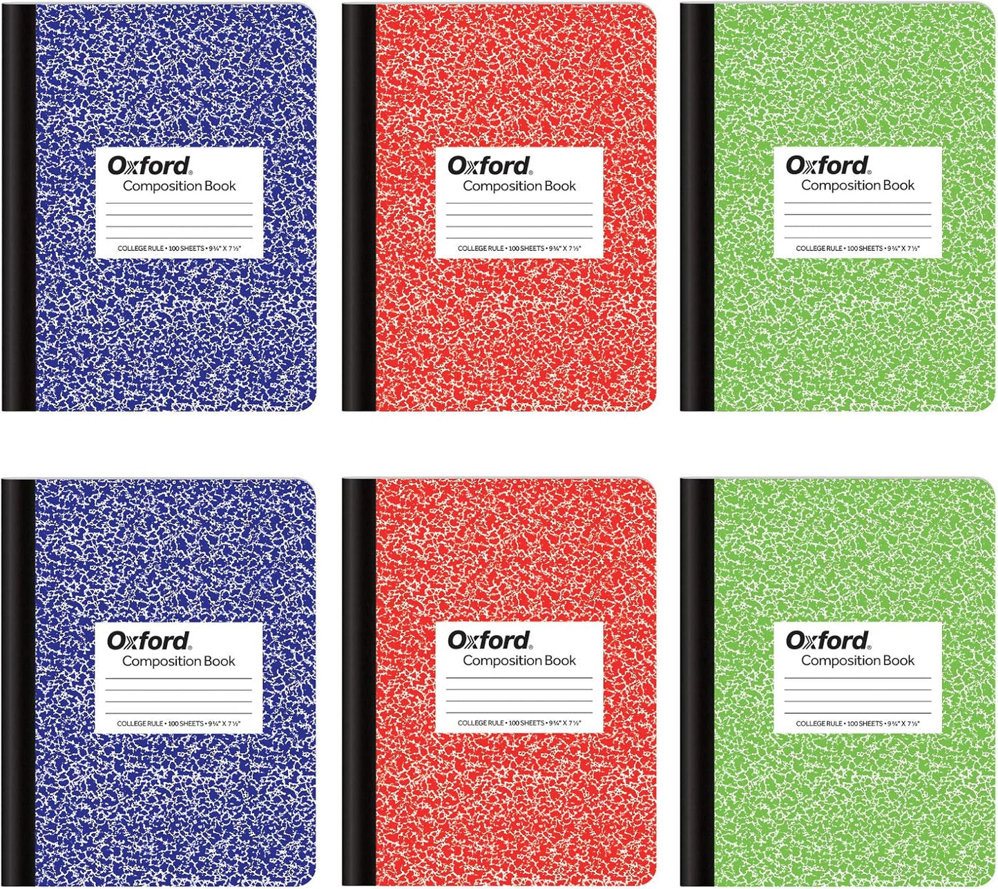 6 Pack Oxford College Ruled Notebooks - Vibrant Marble Covers
