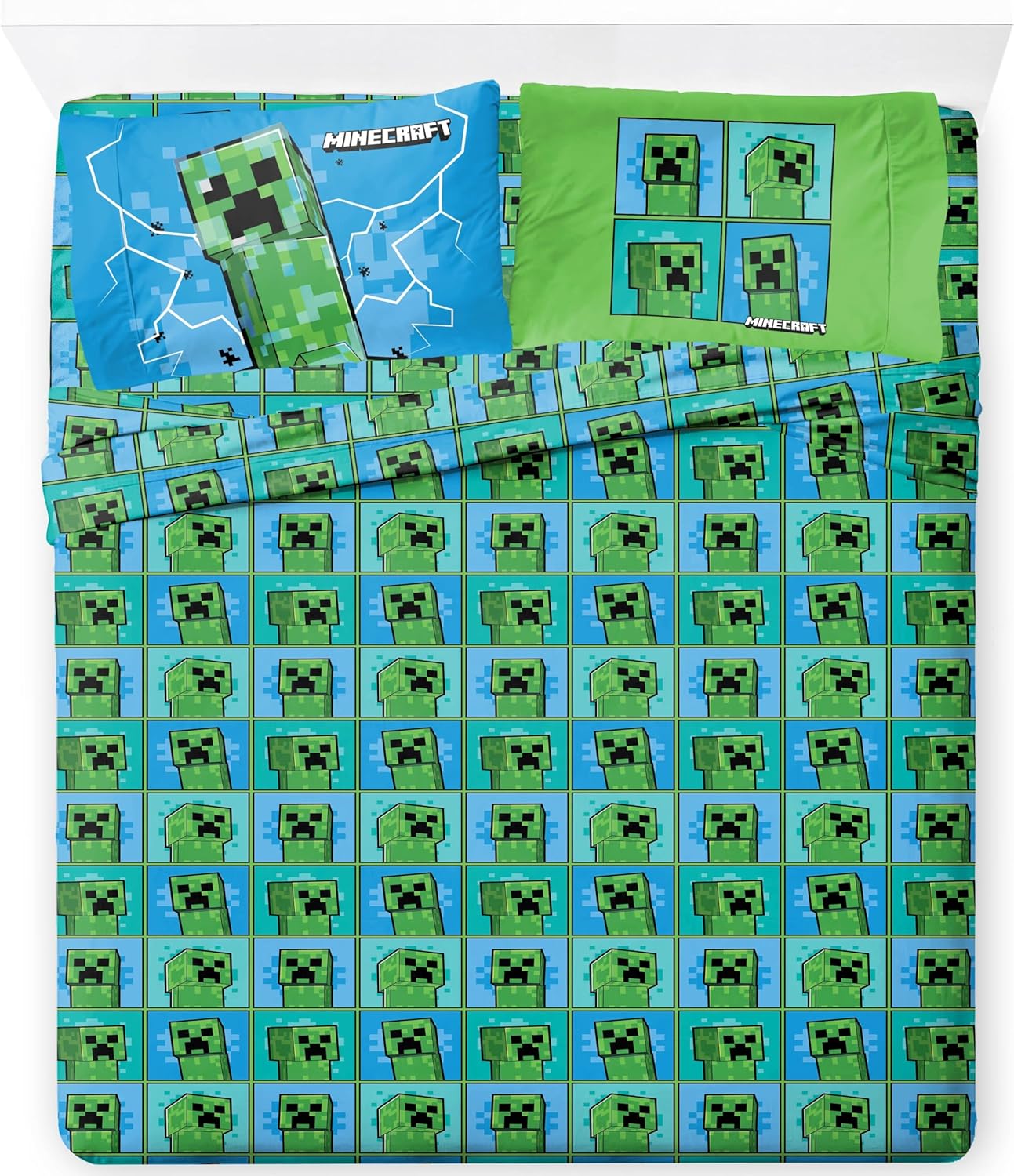 Minecraft Creeper Kids Sheet Set - Ultra-Soft Bedding for Fun