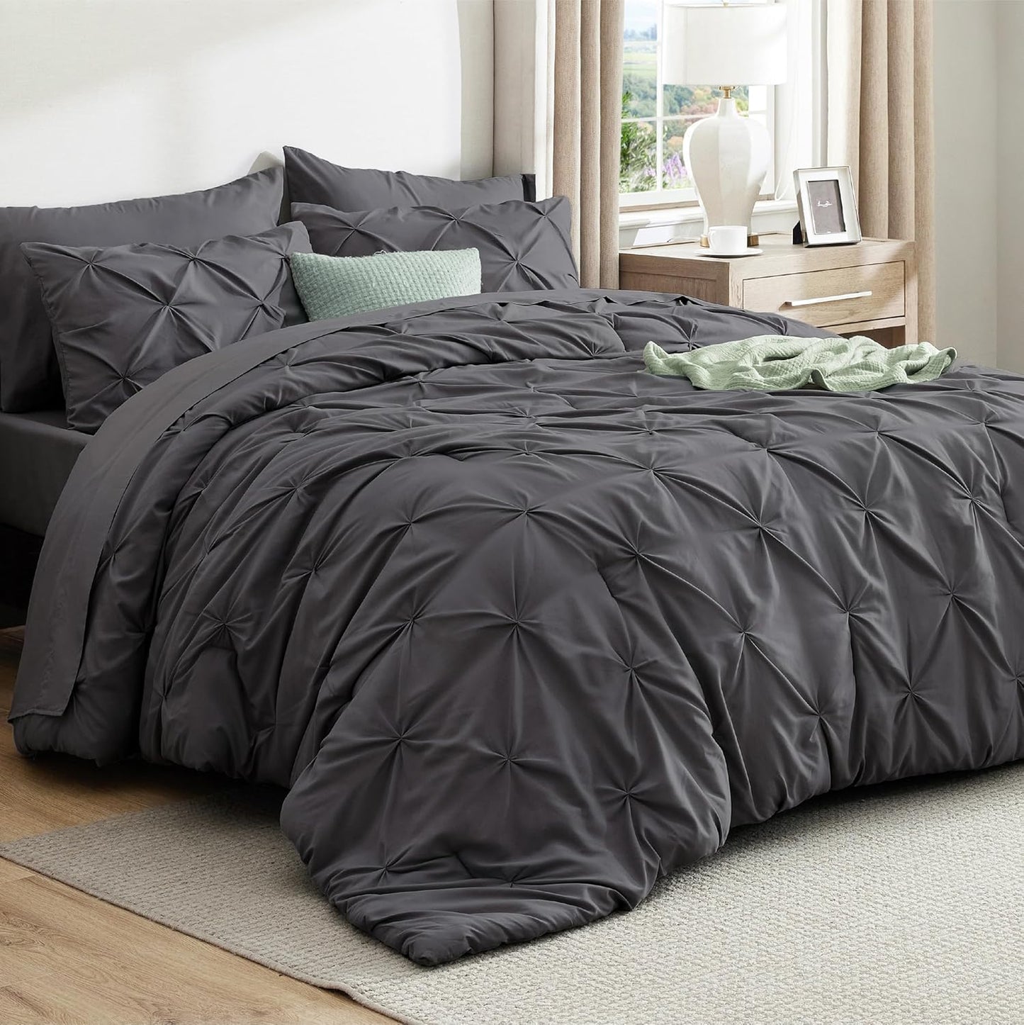 Bedsure Full Comforter Set Dark Grey - 7 Piece Bed in a Bag