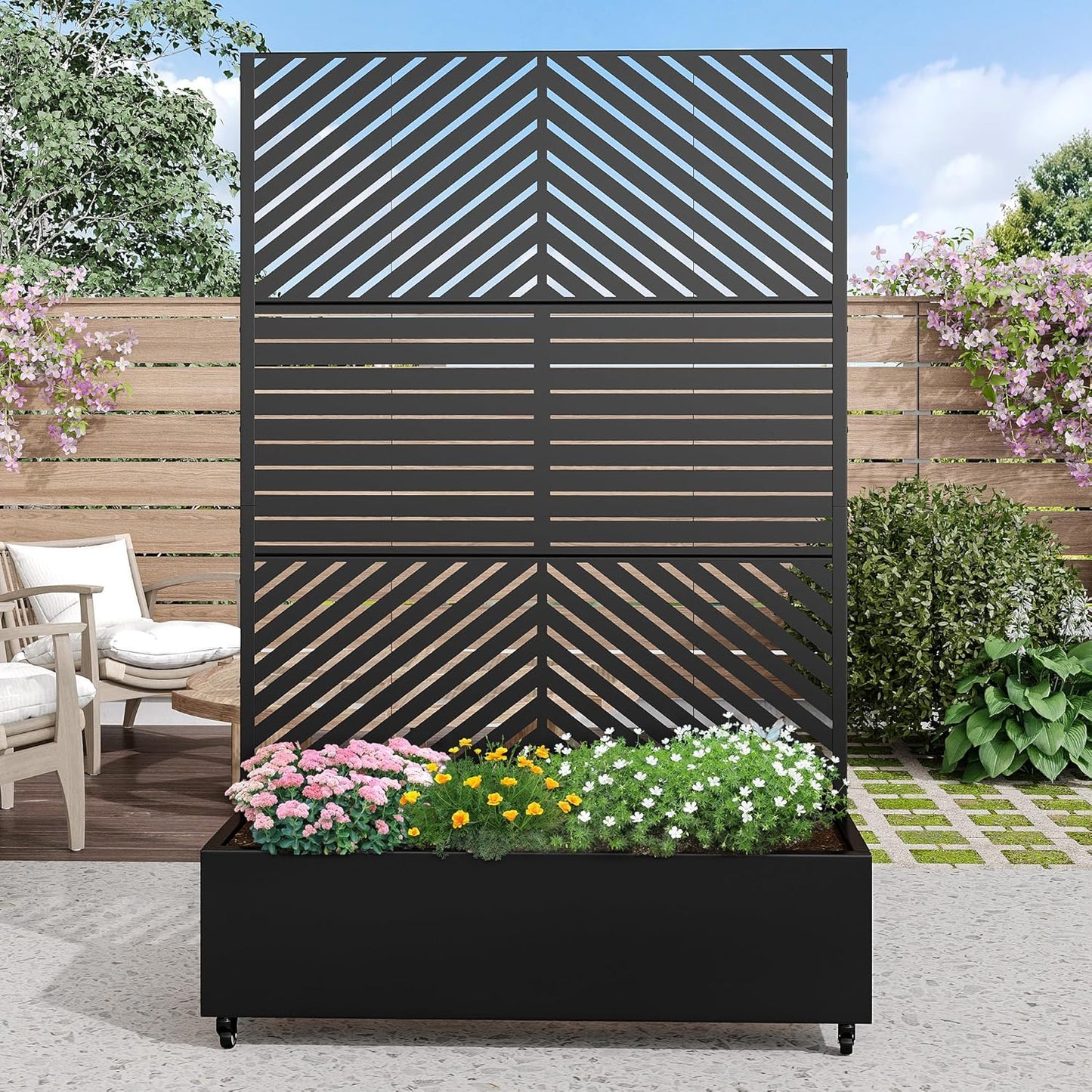 Casaphoria Metal Raised Garden Bed with Trellis and Wheels