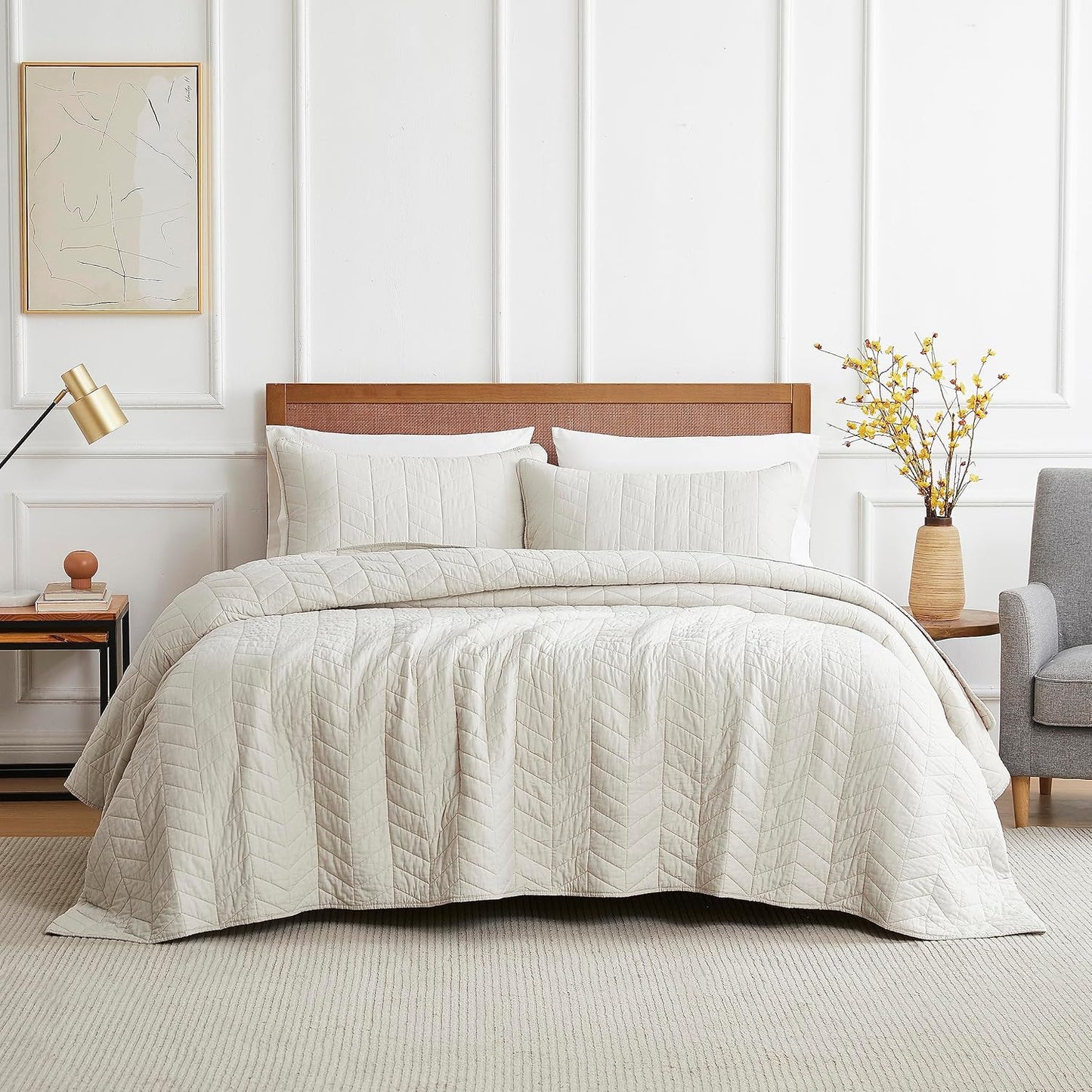 Palassio Beige Cotton Quilt King Size Bedding Set for All Seasons