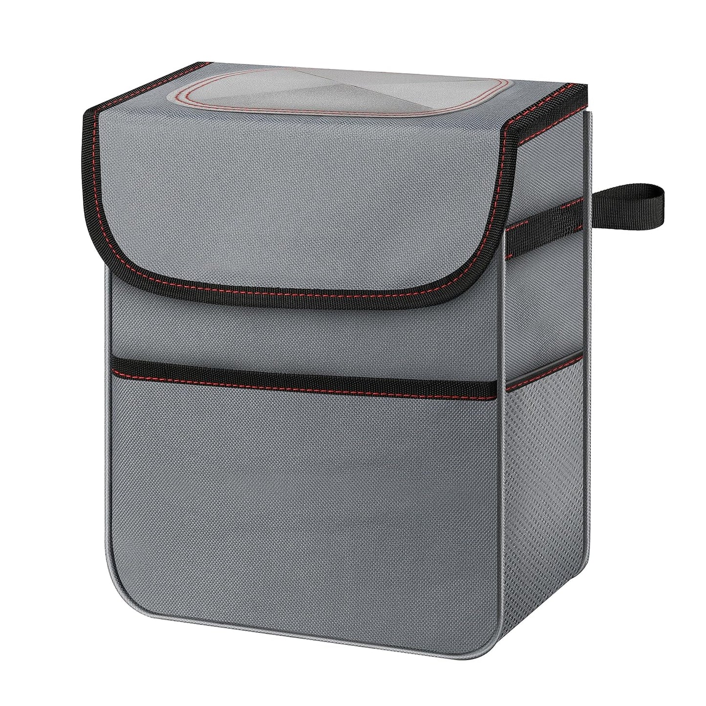 Portable Car Trash Can with Lid & Pockets