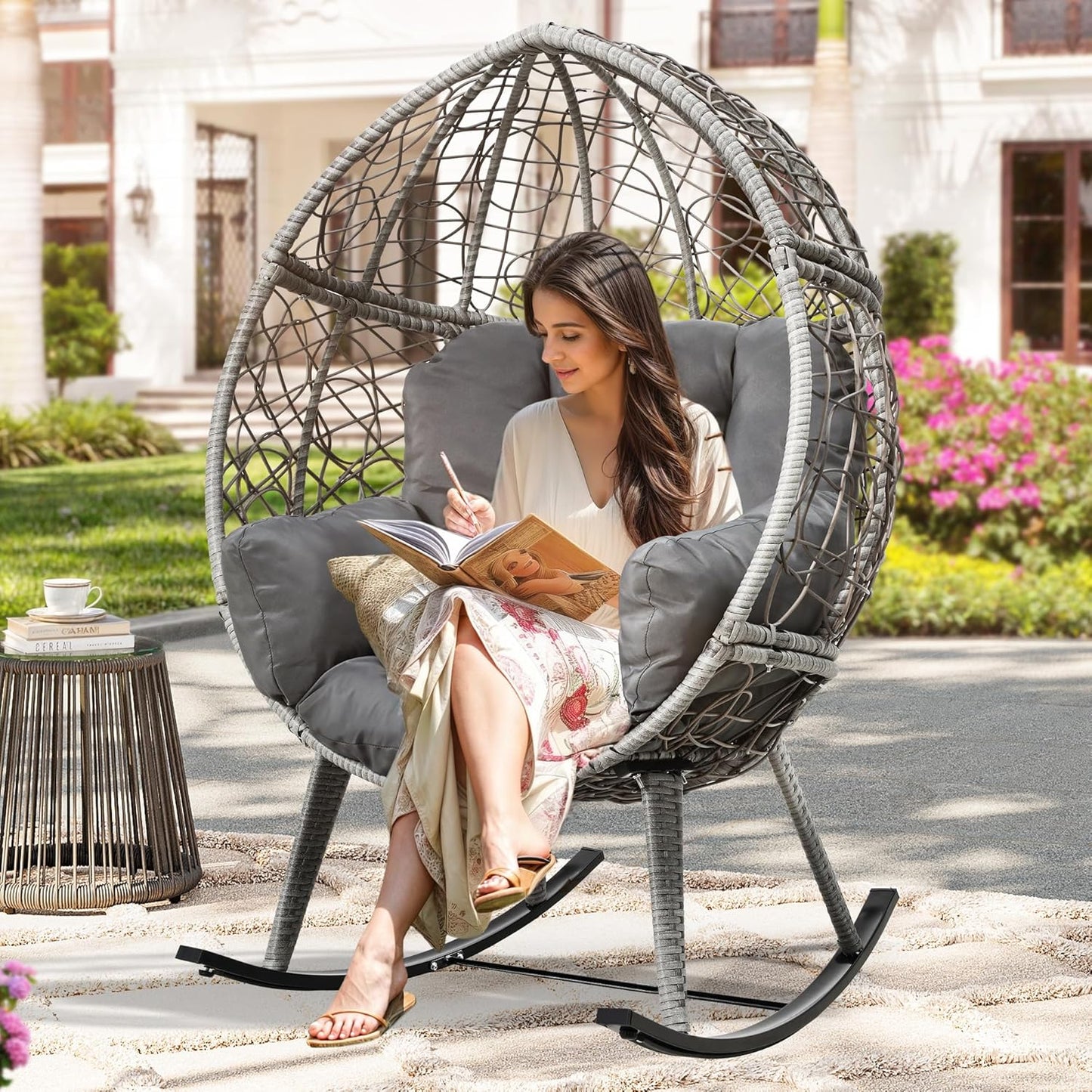 YITAHOME Wicker Rocking Egg Chair: Comfy Patio Rocker for Indoor & Outdoor Relaxation