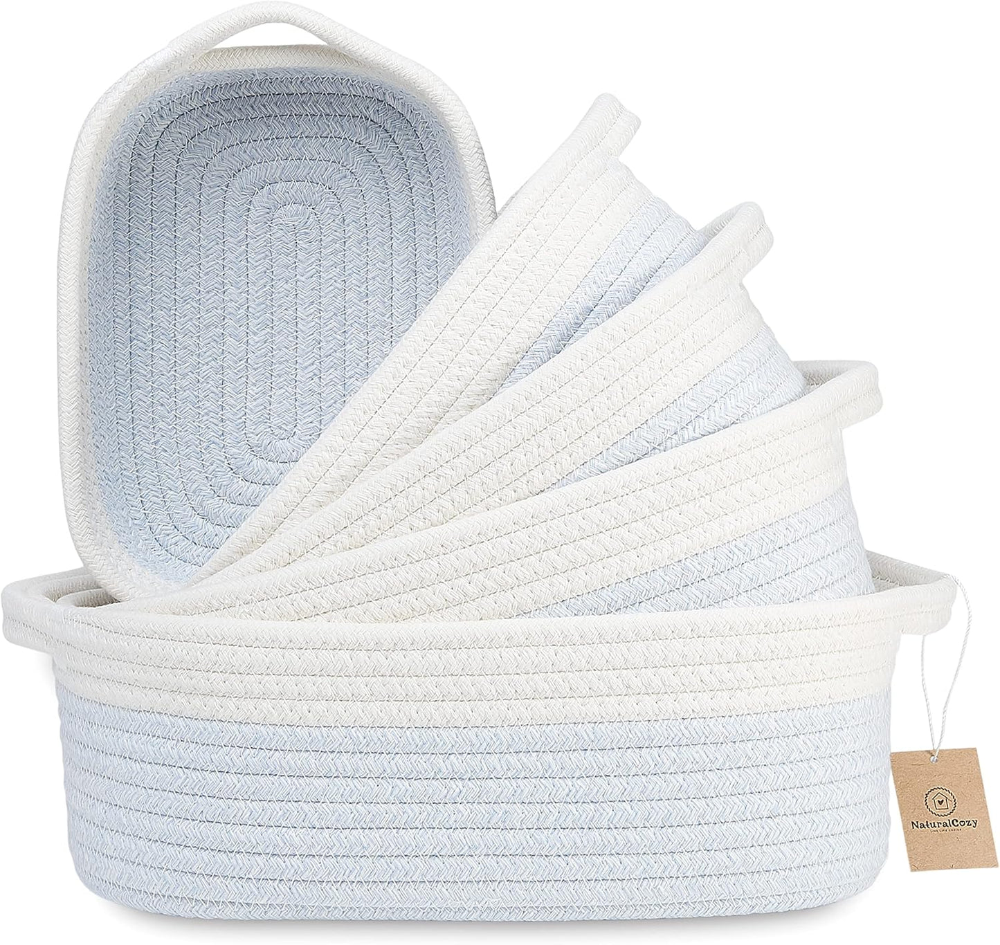 Natural Cotton Rope Woven Baskets for Organizing - 5-Piece Set