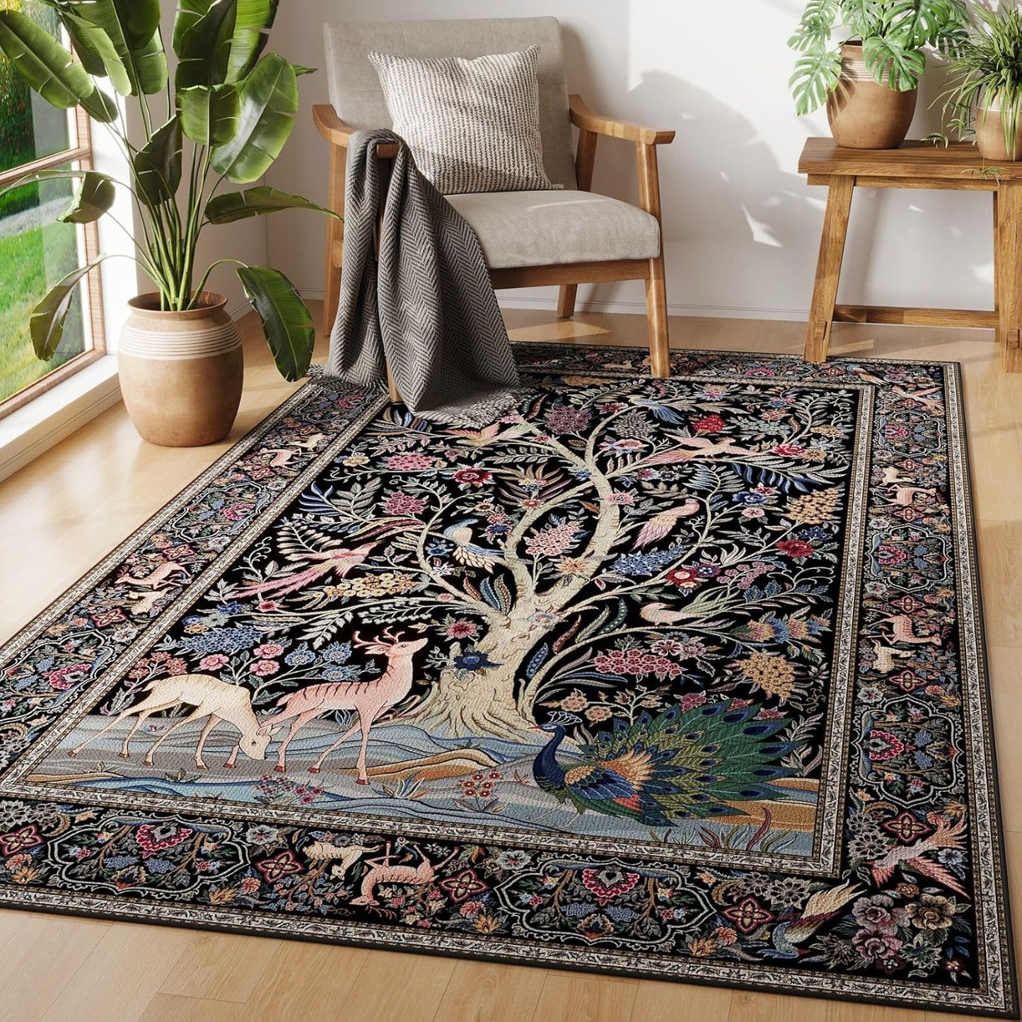 Vibrant Tree of Life Area Rug 4x6 for Kids Room and Office