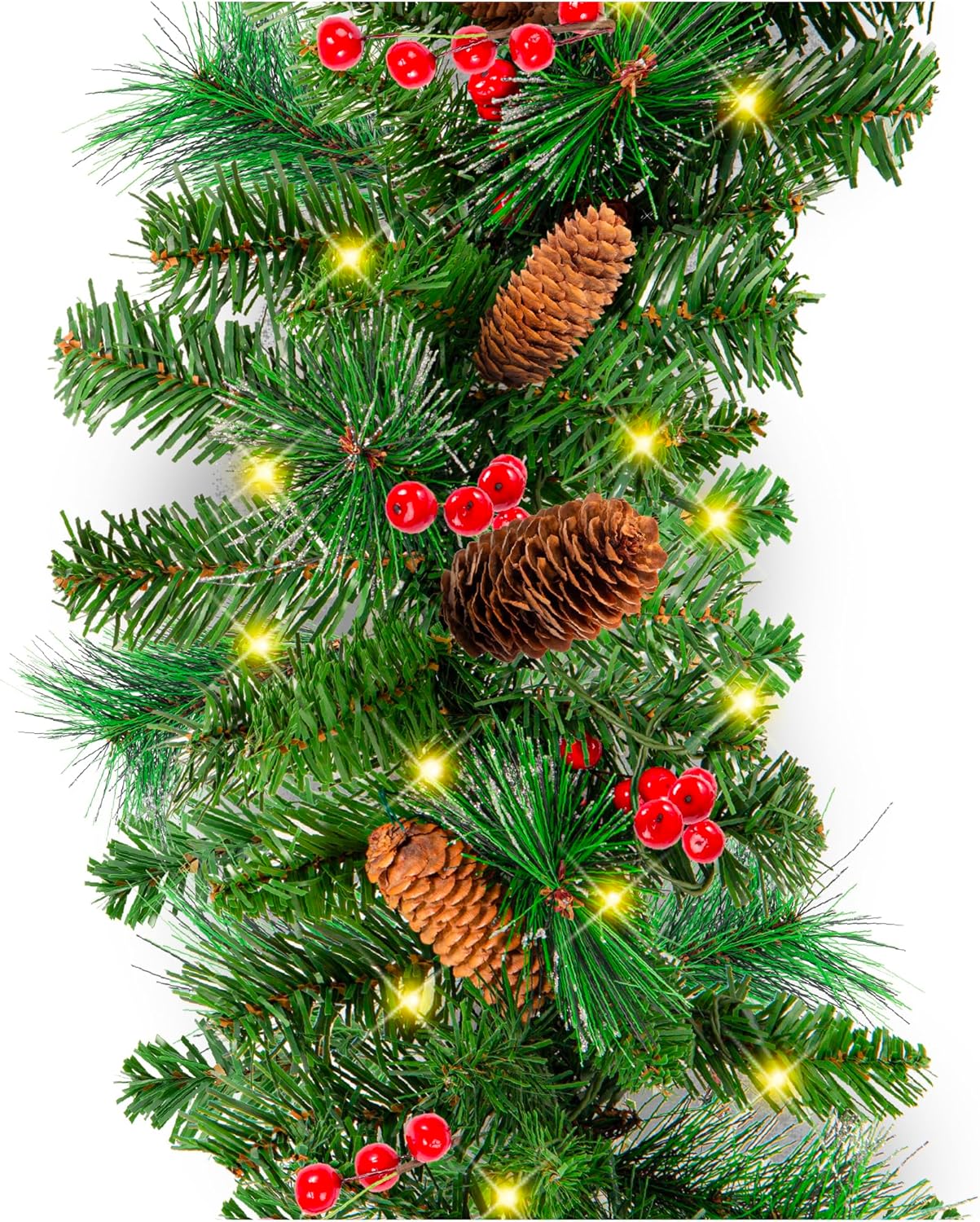 9ft Pre-Lit Holiday Garland with Pine Cones and Berries
