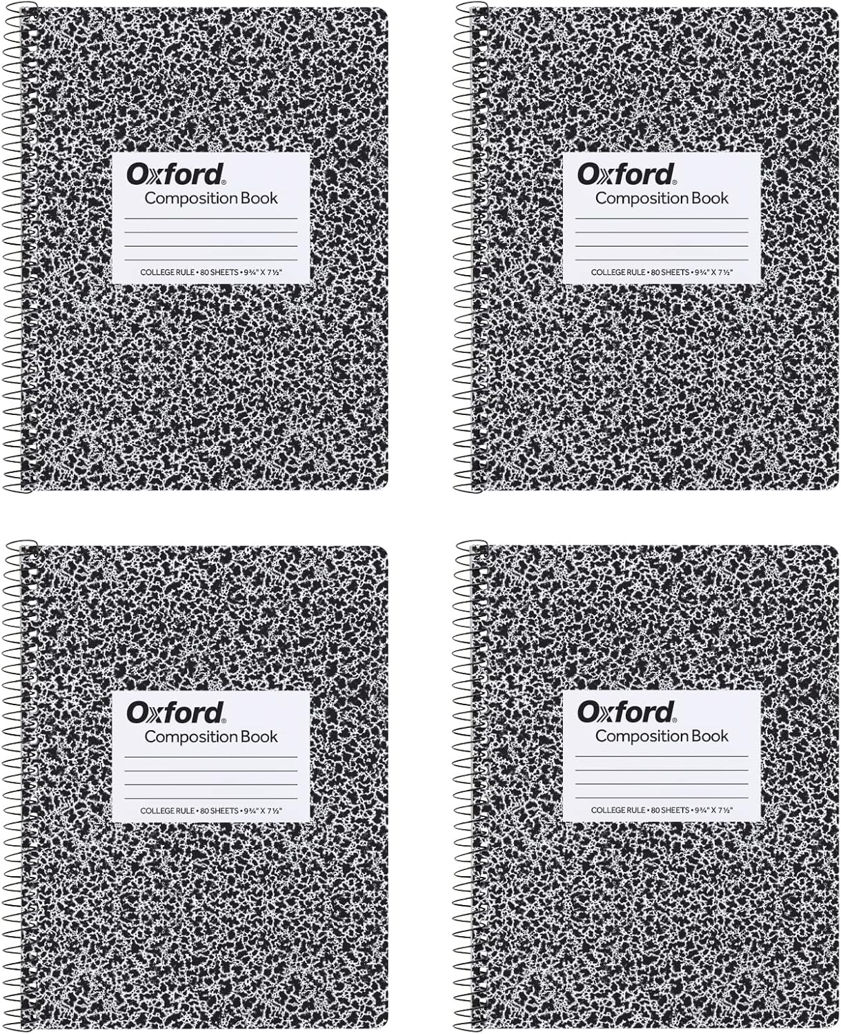 4 Pack Oxford College Ruled Notebooks, Black Marble Cover