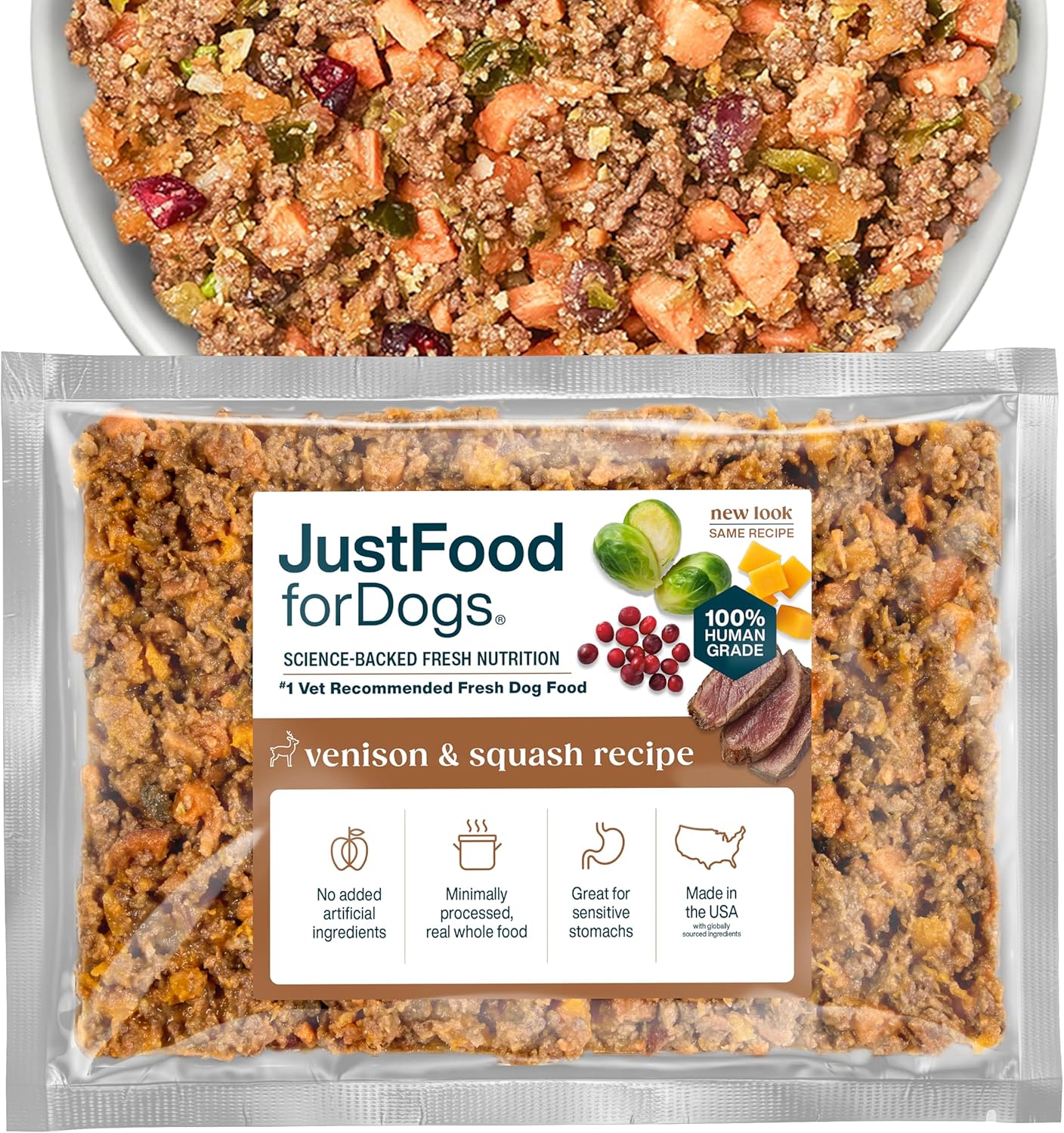JustFoodForDogs Frozen Fresh Dog Food with Venison & Squash