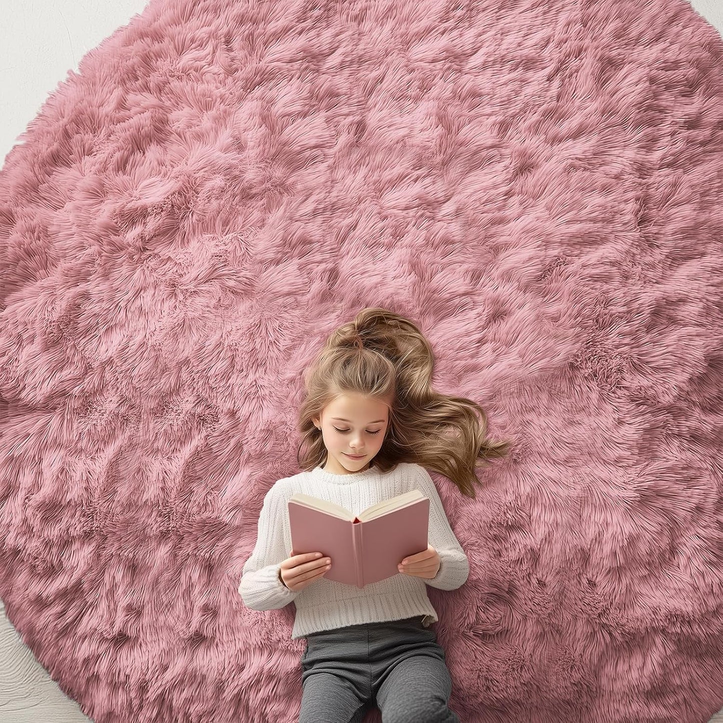 OLANLY Pale Pink Round Rugs for Bedroom - Soft and Fluffy