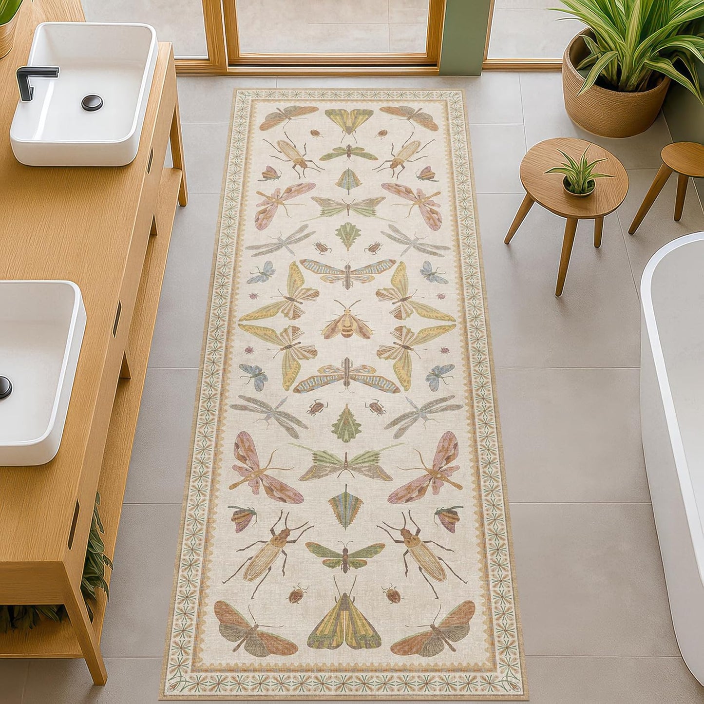 Boho 2x5 Long Bathroom Rug Runner for Kitchen and Laundry Room