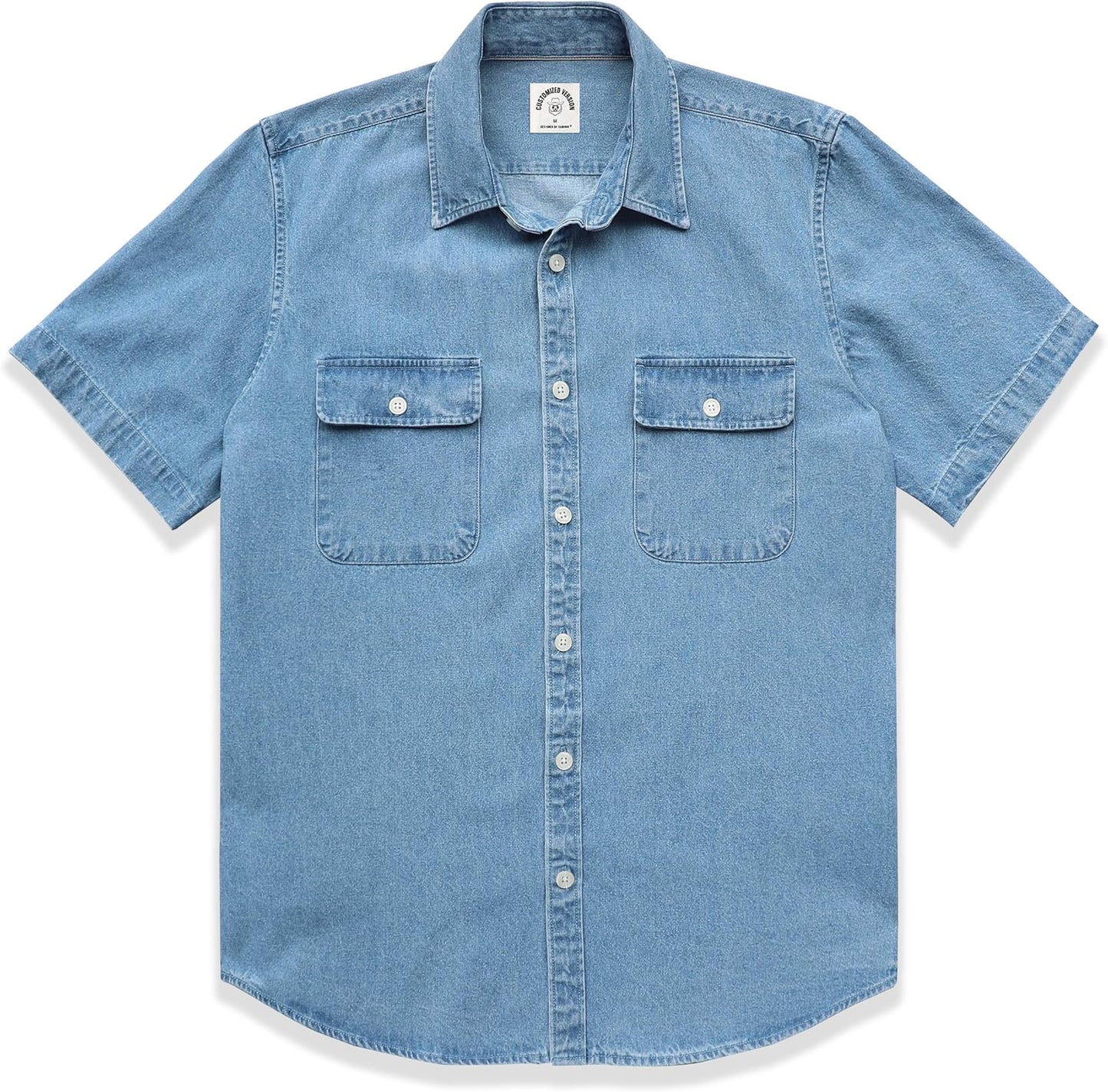 Dubinik Mens Short Sleeve Button Down Denim Shirt for Casual Wear