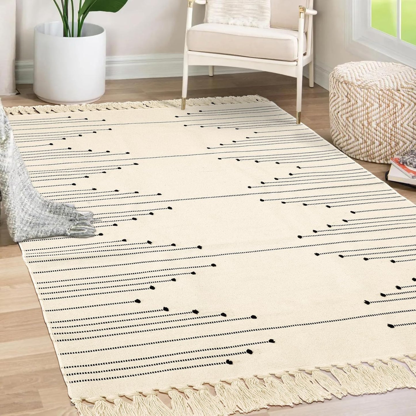 Tritard Boho Area Rug 4x6 - Lightweight Washable Cotton Carpet