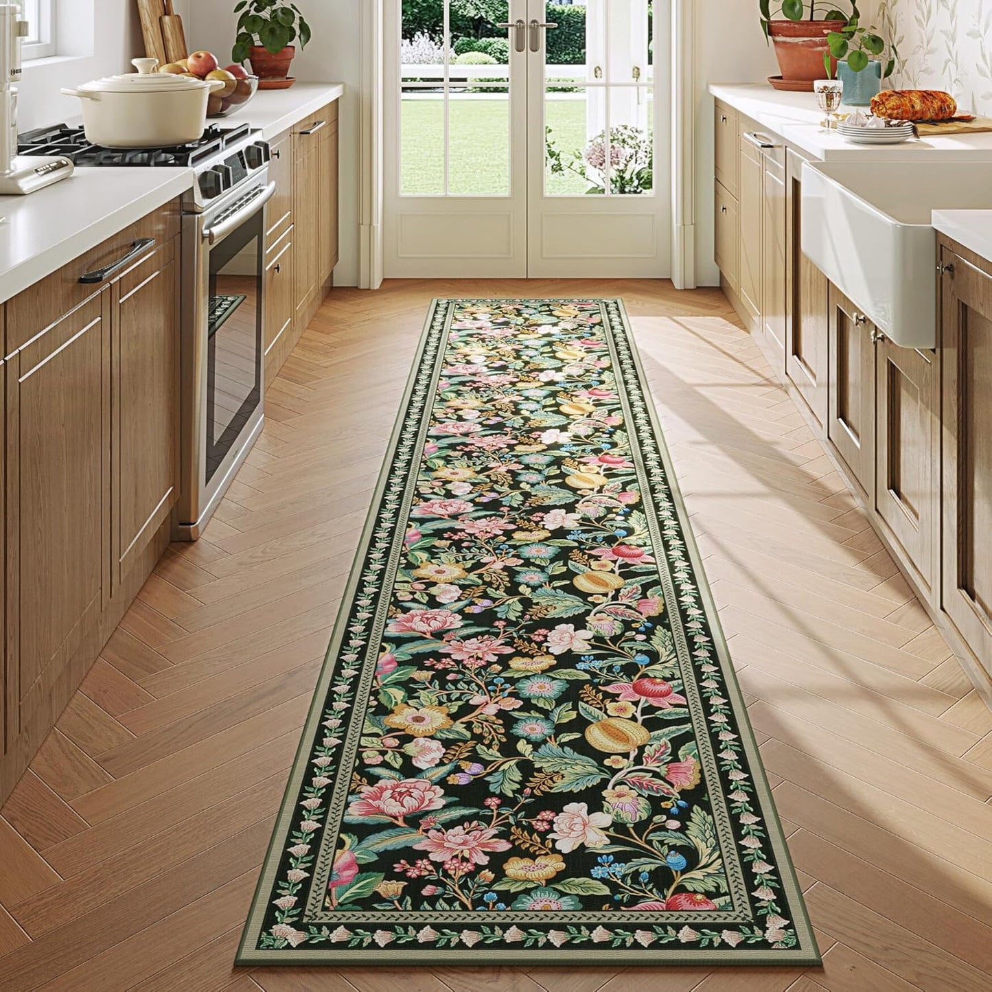 Non Slip Vintage Floral Kitchen Runner Rug 2ftx10ft Soft Washable