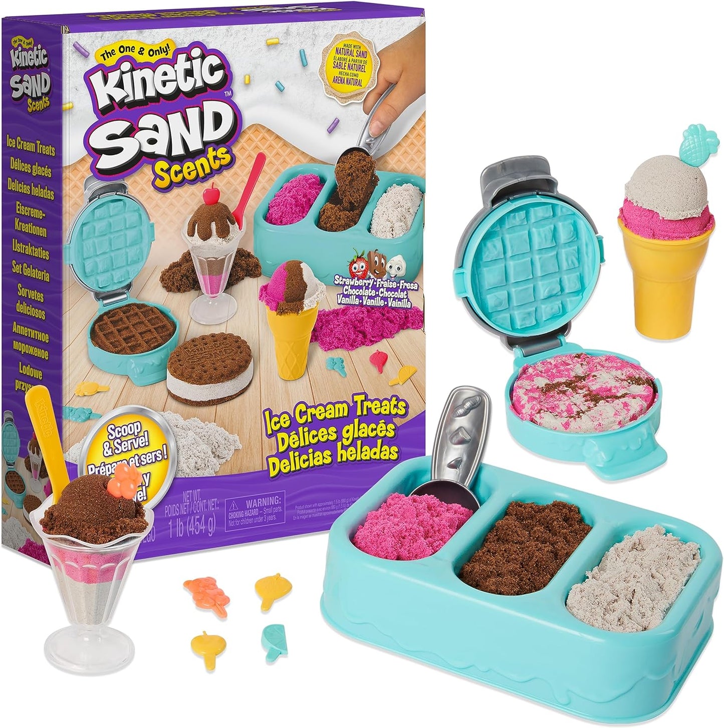 Ice Cream Treats Kinetic Sand Set: 3 Colors, Scented & Tools!