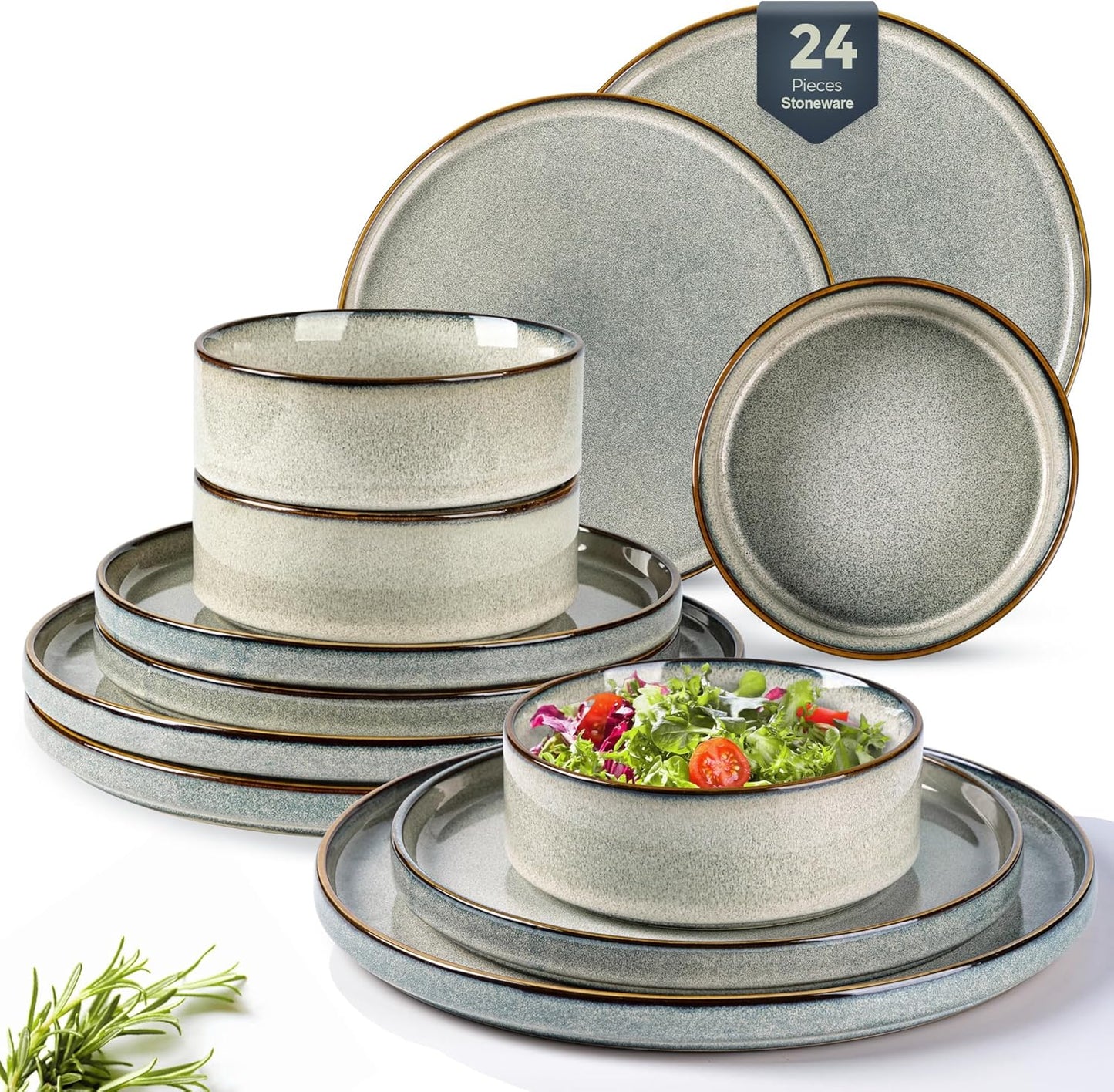 GBHOME Ceramic Dinnerware Set for 8 - 24 Pieces Stoneware
