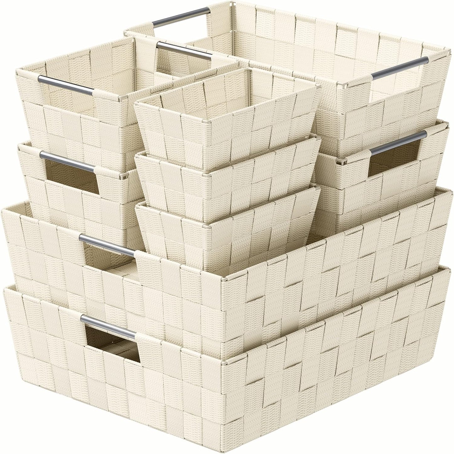 Baskets For Organizing Set Of 9 Cream - Perfect Storage Bins