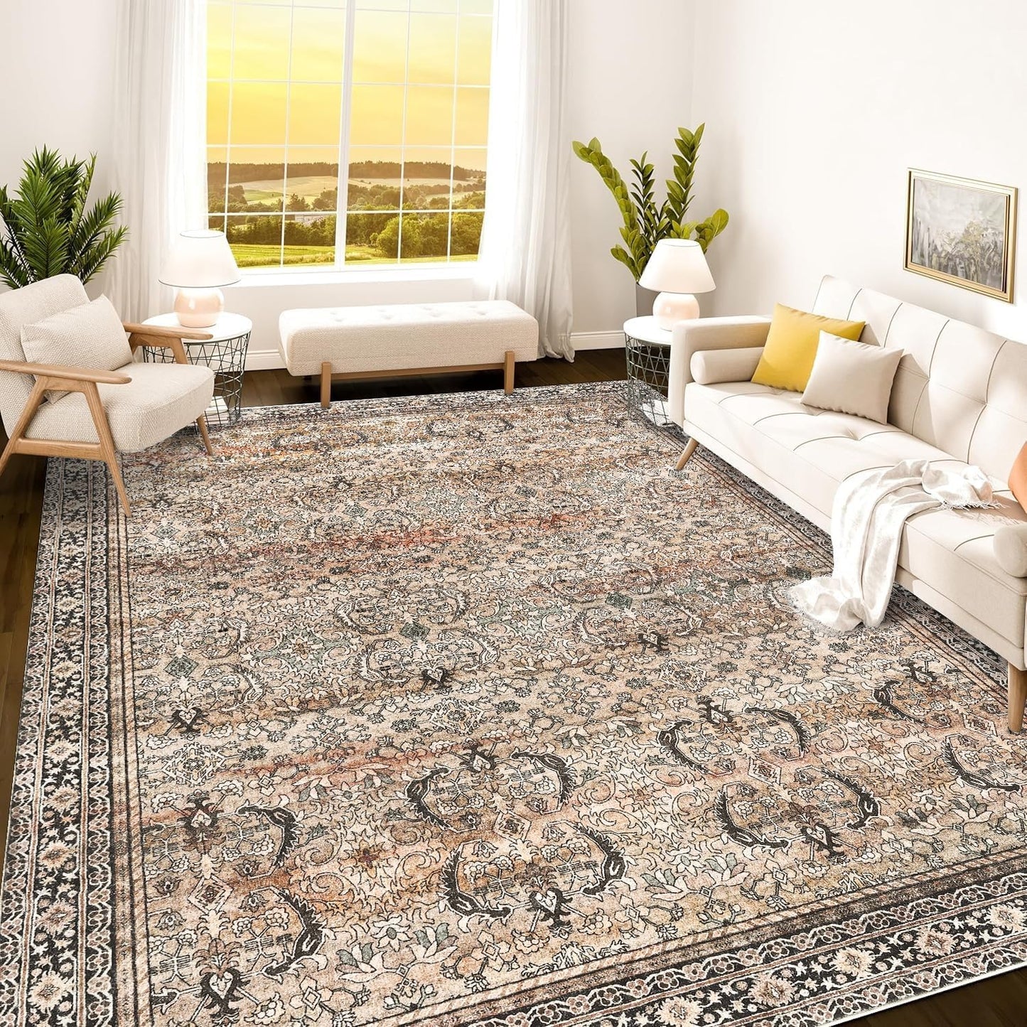 Istana Rugs 9x12 Charcoal Olive Area Rug for Living Room