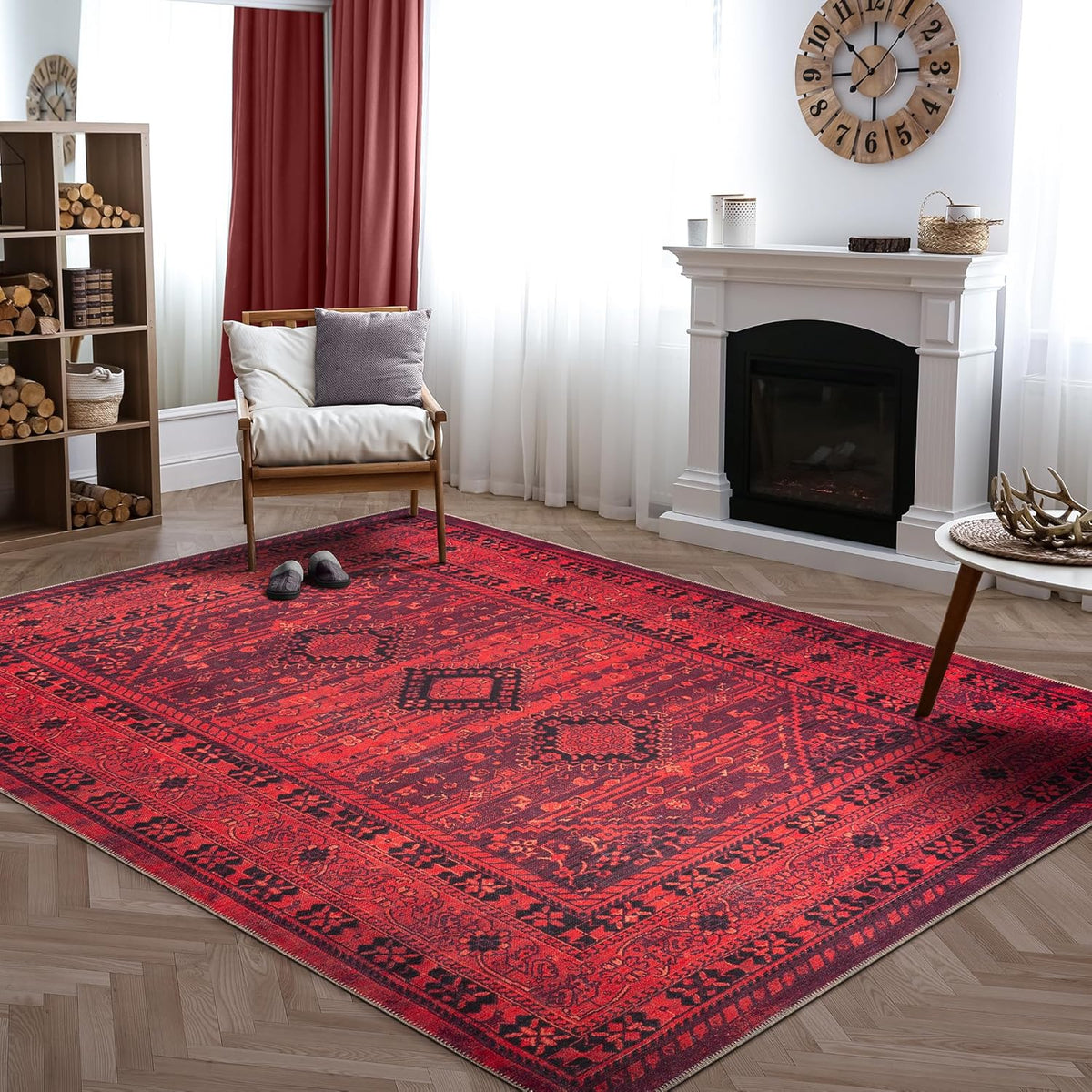 Washable Non-Slip 9ft x 12ft Red Traditional Area Rug Review