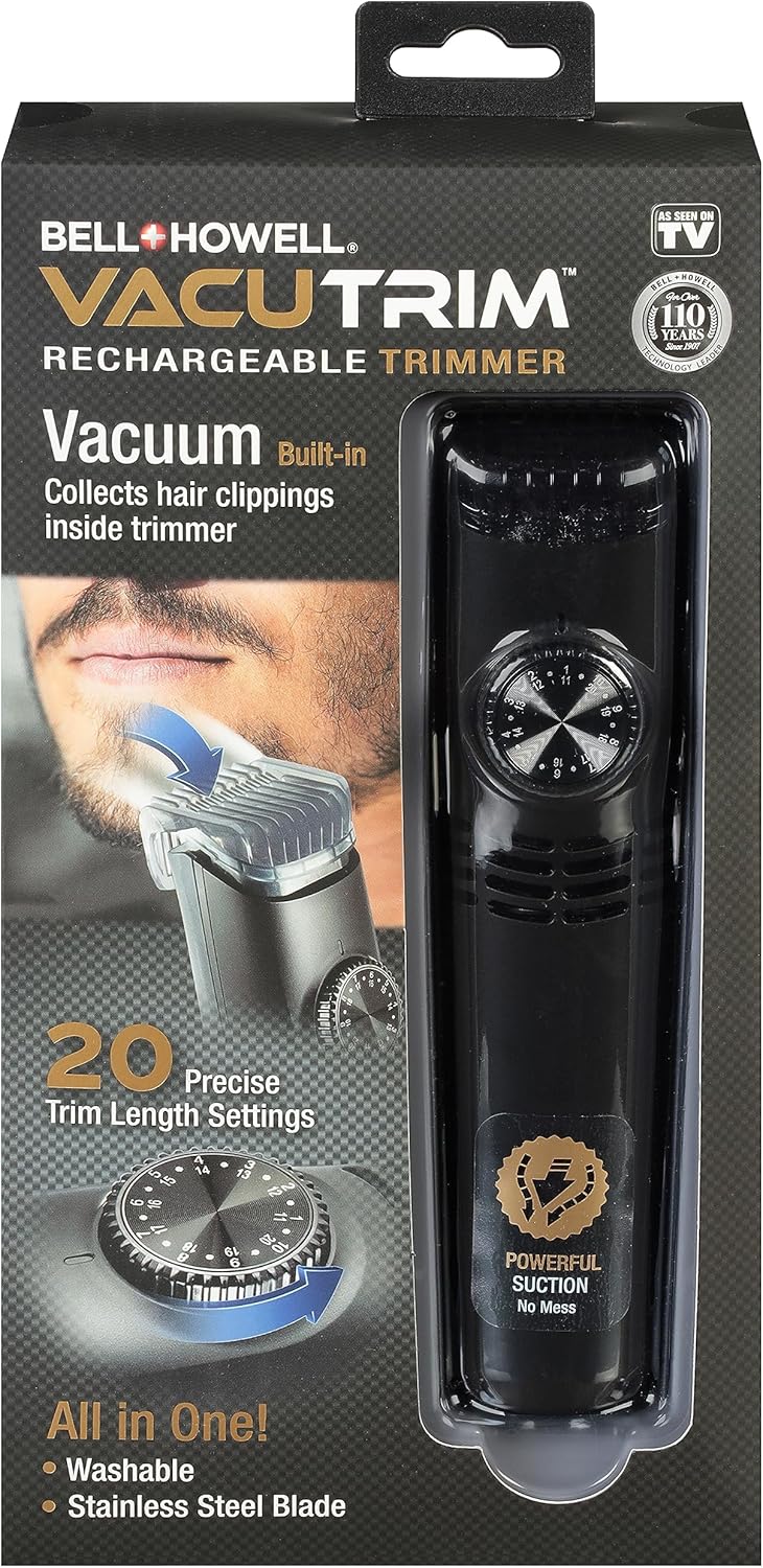 Vacutrim Cordless Mens Beard Trimmer with Built-In Vacuum