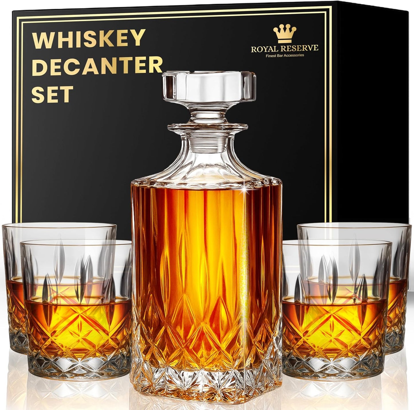 Whiskey Decanter Set - Crystal Bourbon Decanter with Glasses