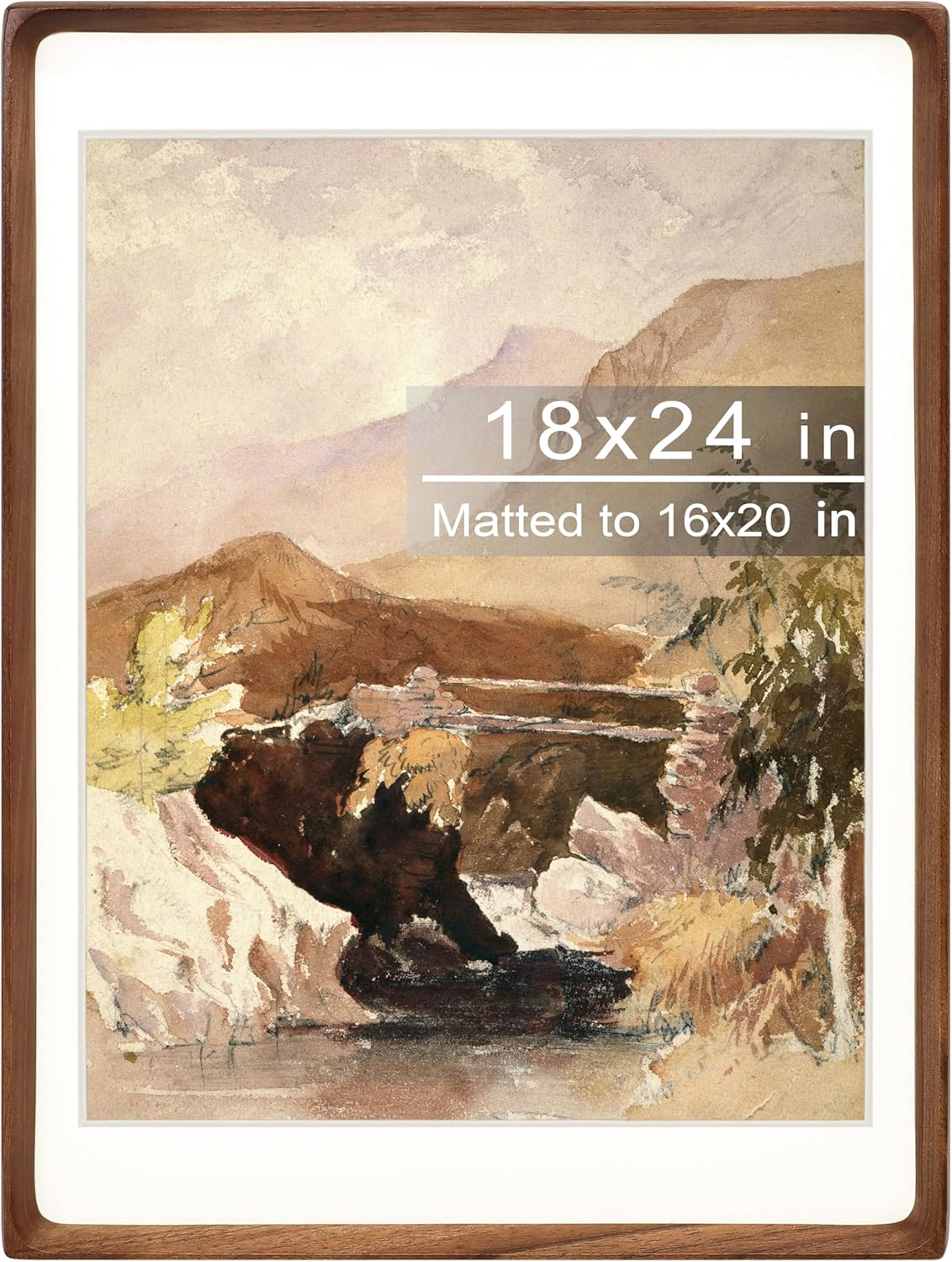 18x24 Picture Frame with Mat for 16x20, Natural Walnut Wood