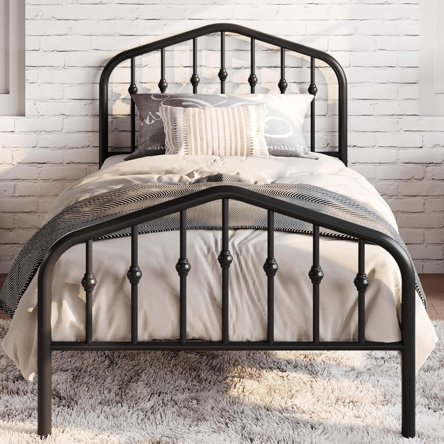 SHA CERLIN Twin Size Metal Platform Bed Frame with Vintage Style