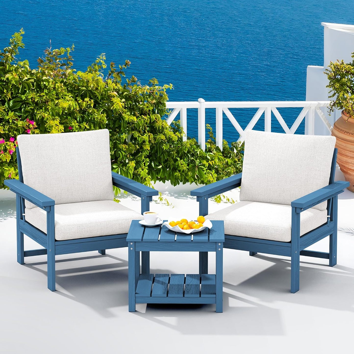 SERWALL HDPE Patio Sofa Set: Stylish 3-Piece Outdoor Furniture
