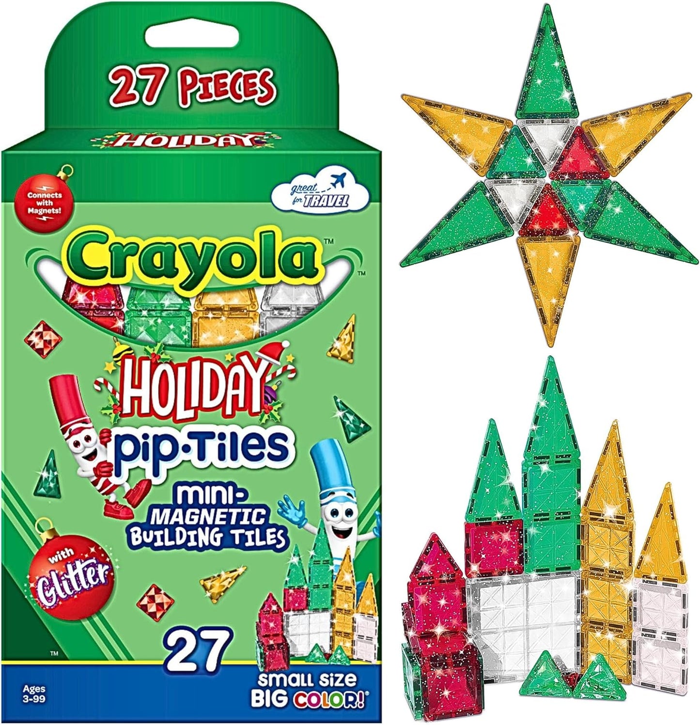 CreateOn Crayola Holiday Glitter Mini PIP Magnetic Tiles Set