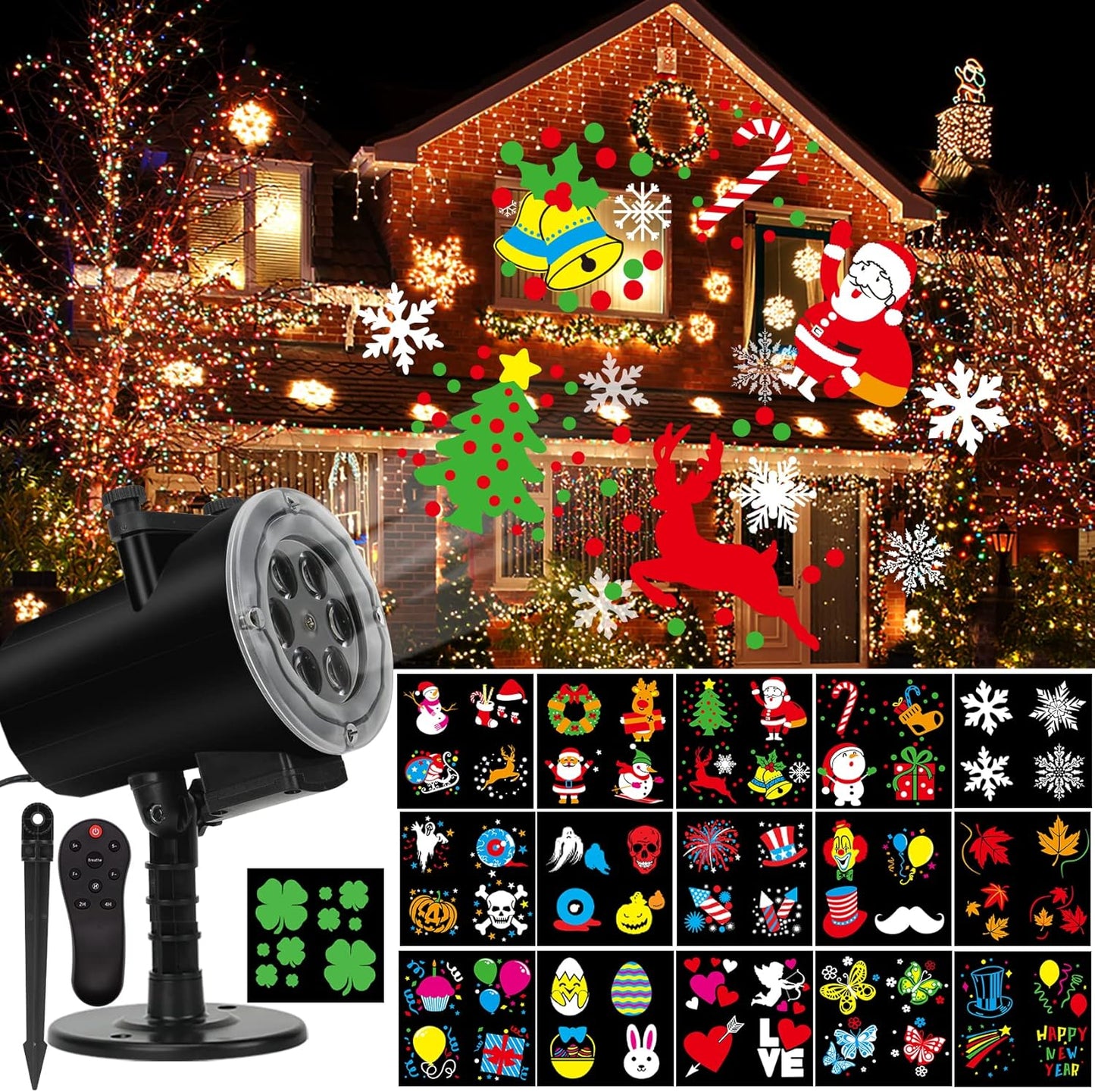 Syslux Holiday Projector Light: 16 HD Slides, Remote Control