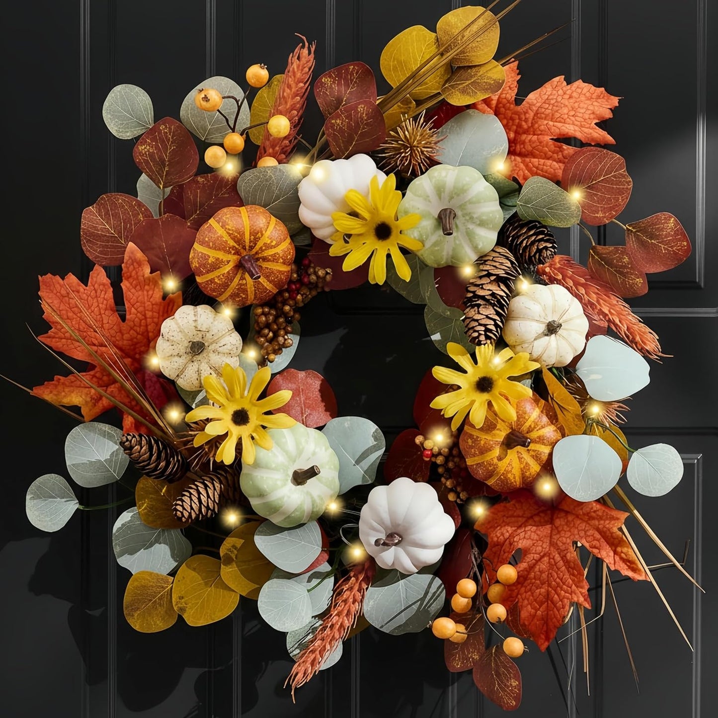 Valery Madelyn Fall Wreath with Lights for Front Door Decor