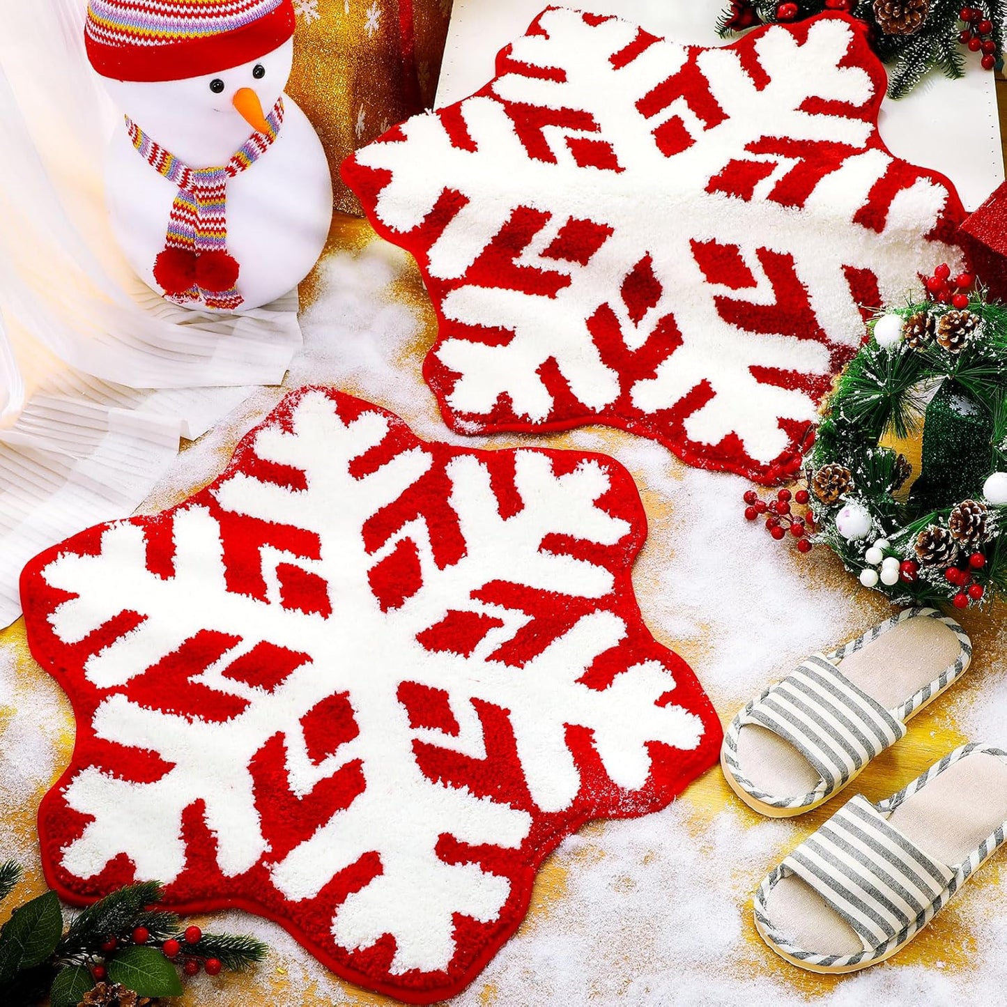 Ceenna 2 Pcs Snowflake Rug for Bathroom and Home Decor