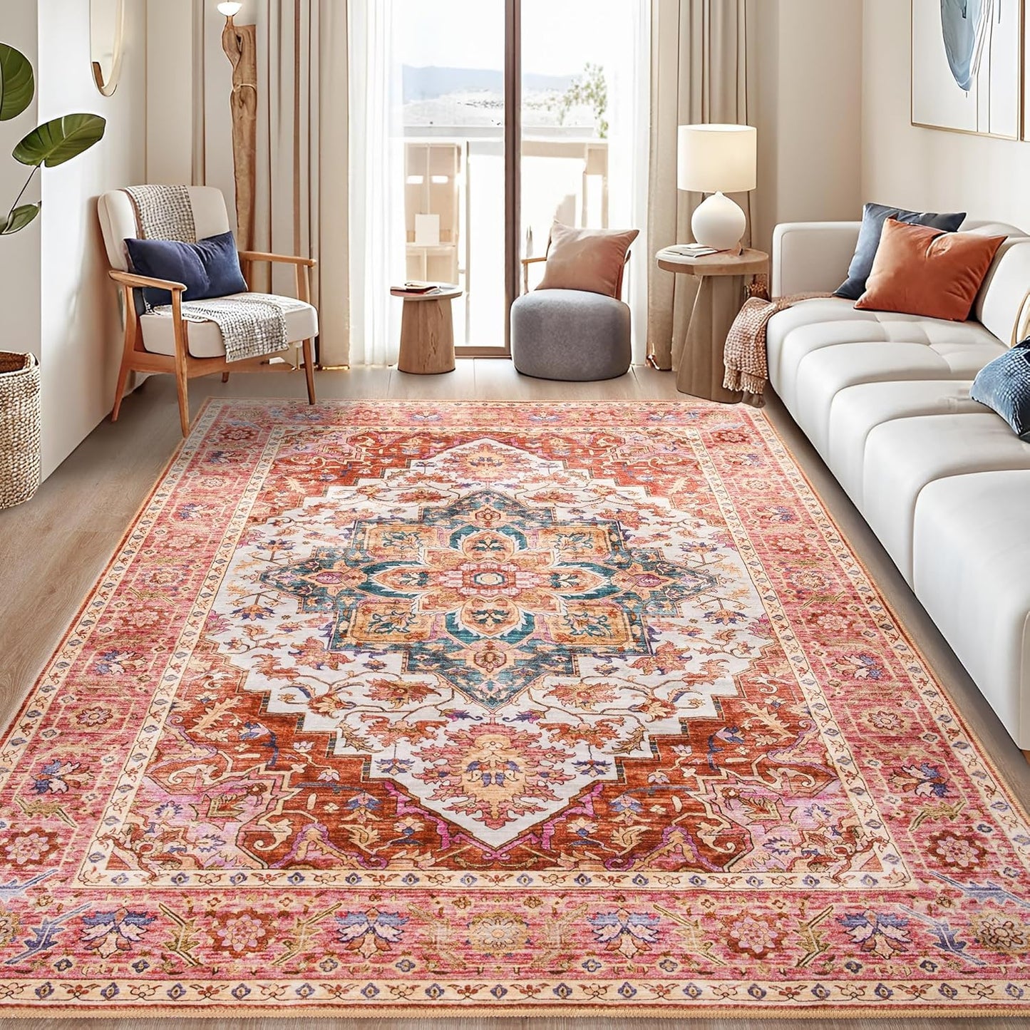 Foxmas 8x10 Area Rugs for Living Room, Vintage Non-Slip Carpet