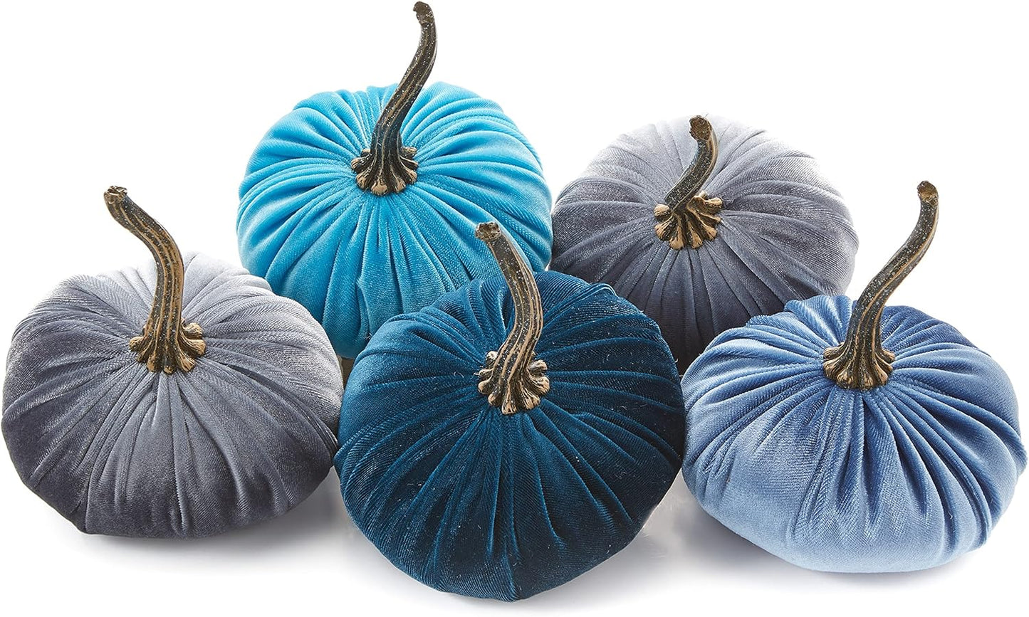 Set of 5 Small Velvet Pumpkins for Fall and Halloween Decor