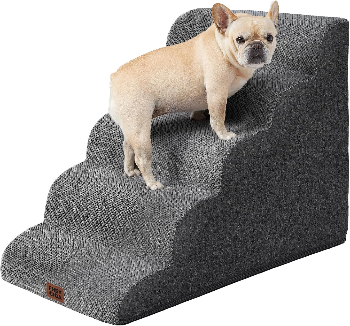 Curved Dog Stairs Ramp for High Beds - 5-Step Pet Steps