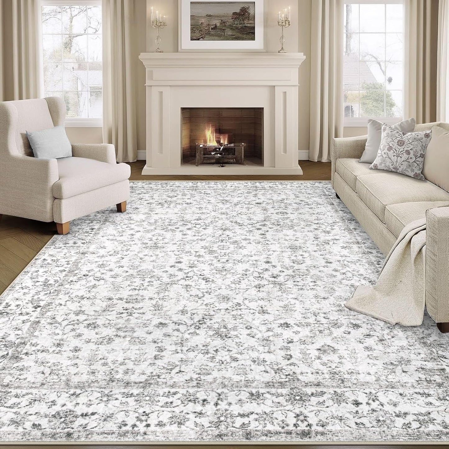 Vintage Boho Floral Area Rugs 8x10 for Living Room Comfort