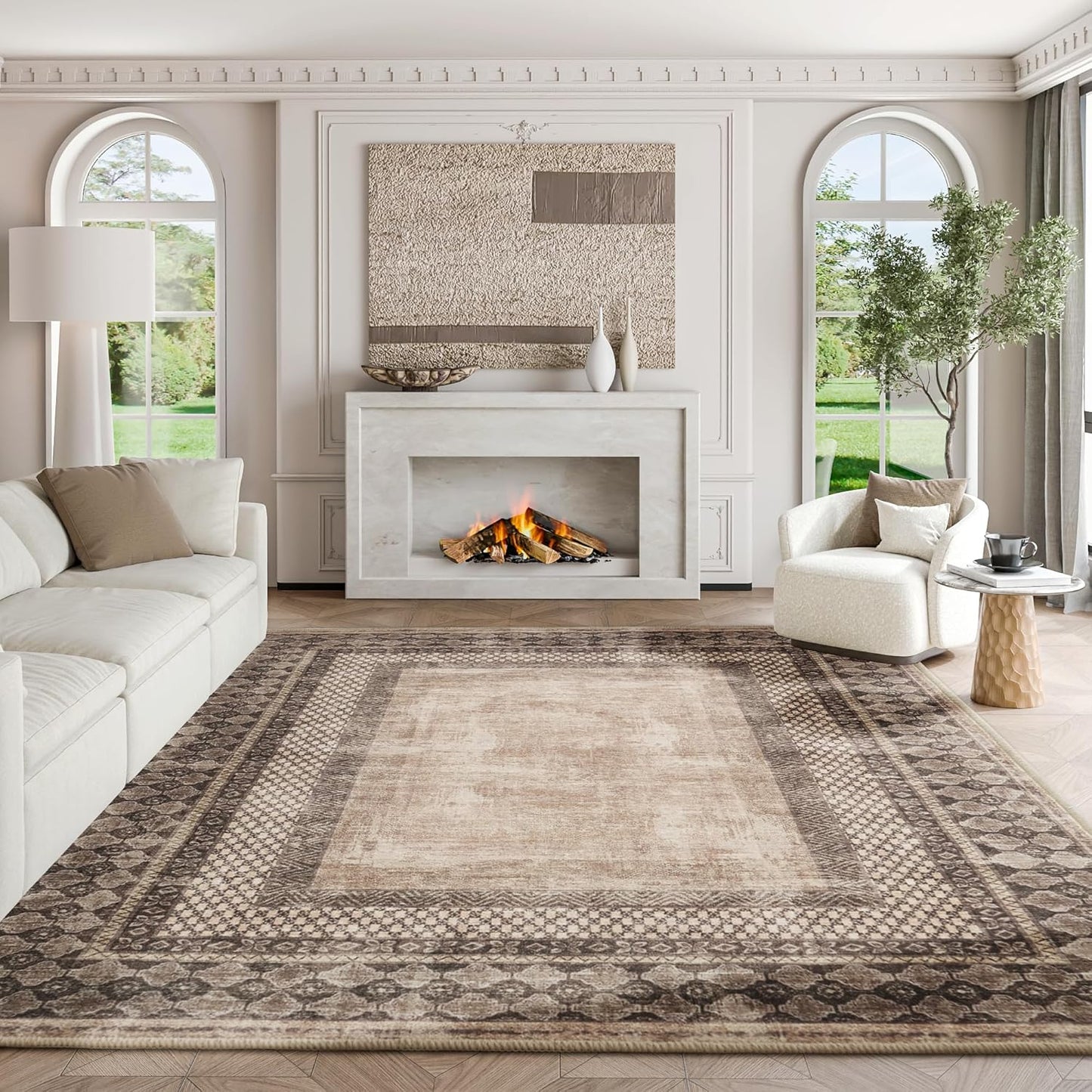 NICETOWN 8x10 Ultra-Thin Brown Oriental Rug for Any Room