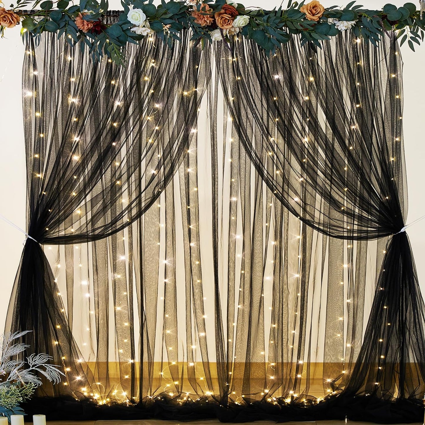Black Sheer Backdrop & Lights Set - Party Perfection