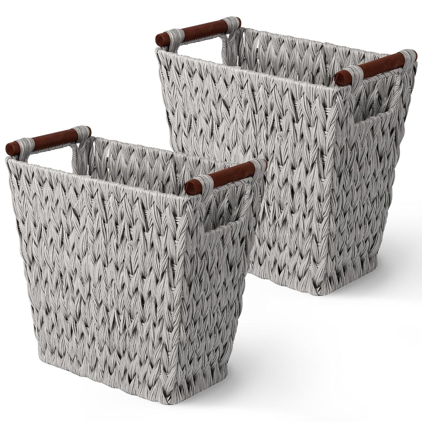 Woven Waste Basket for Bathroom and Living Room, 2-Pack