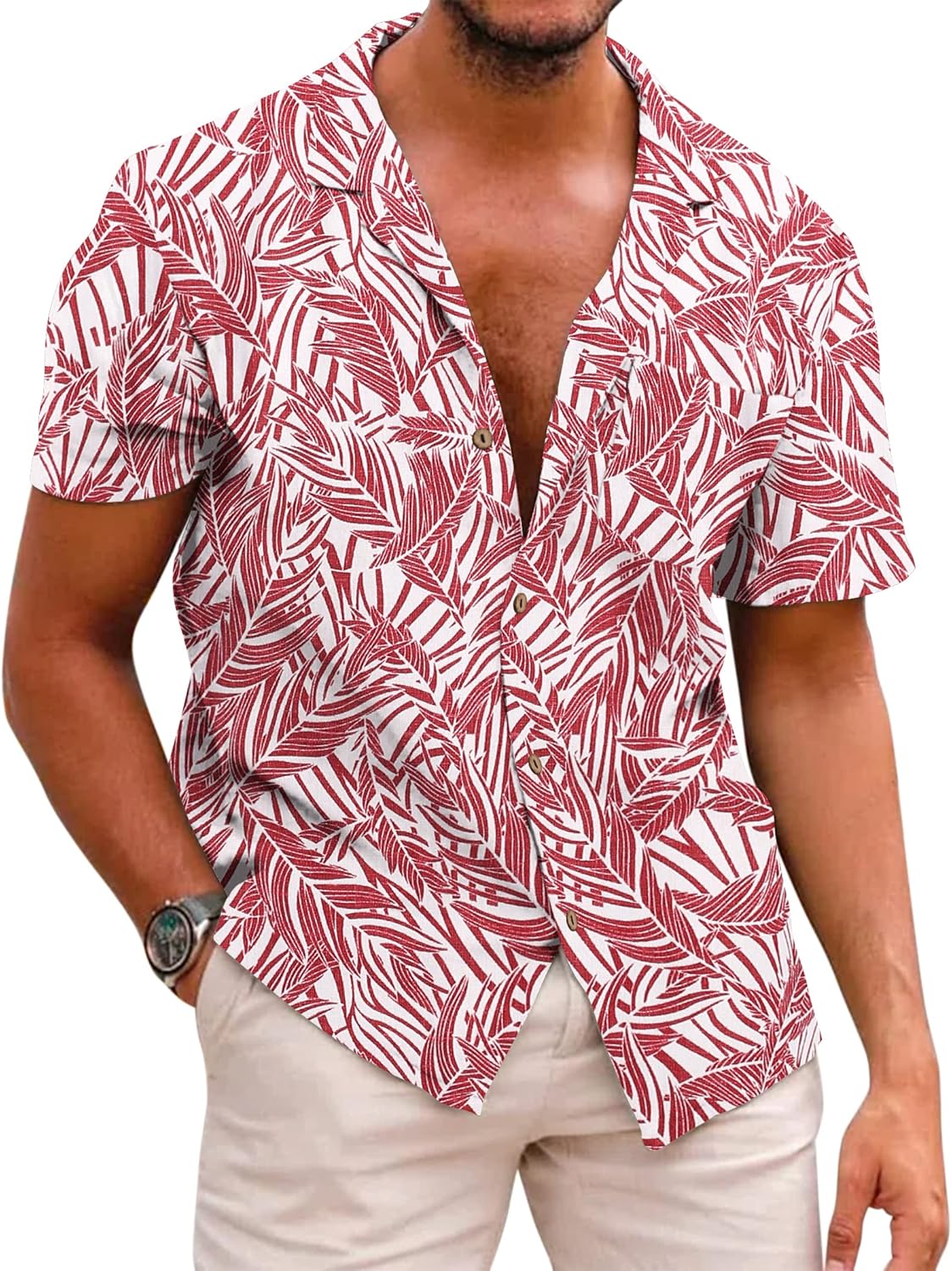 COOFANDY Mens Hawaiian Shirt Short Sleeve Casual Floral Style