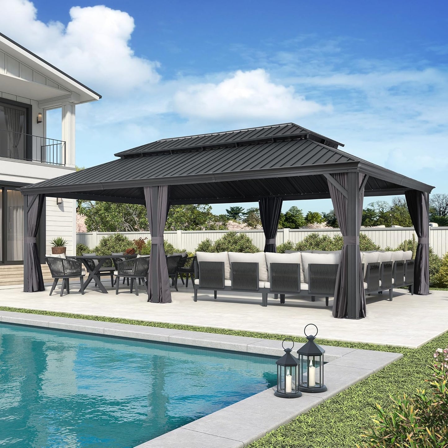 PURPLE LEAF 14ft X 24ft Outdoor Hardtop Gazebo with Curtains