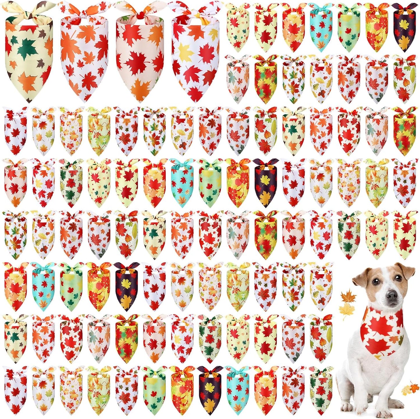 Chunful 100 Pieces Fall Dog Bandanas for Autumn Pet Style