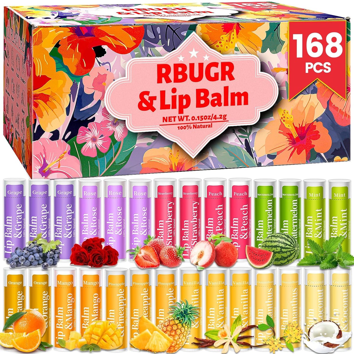 168 Pcs Lip Balms Bulk for Women - 12 Flavors of Moisture