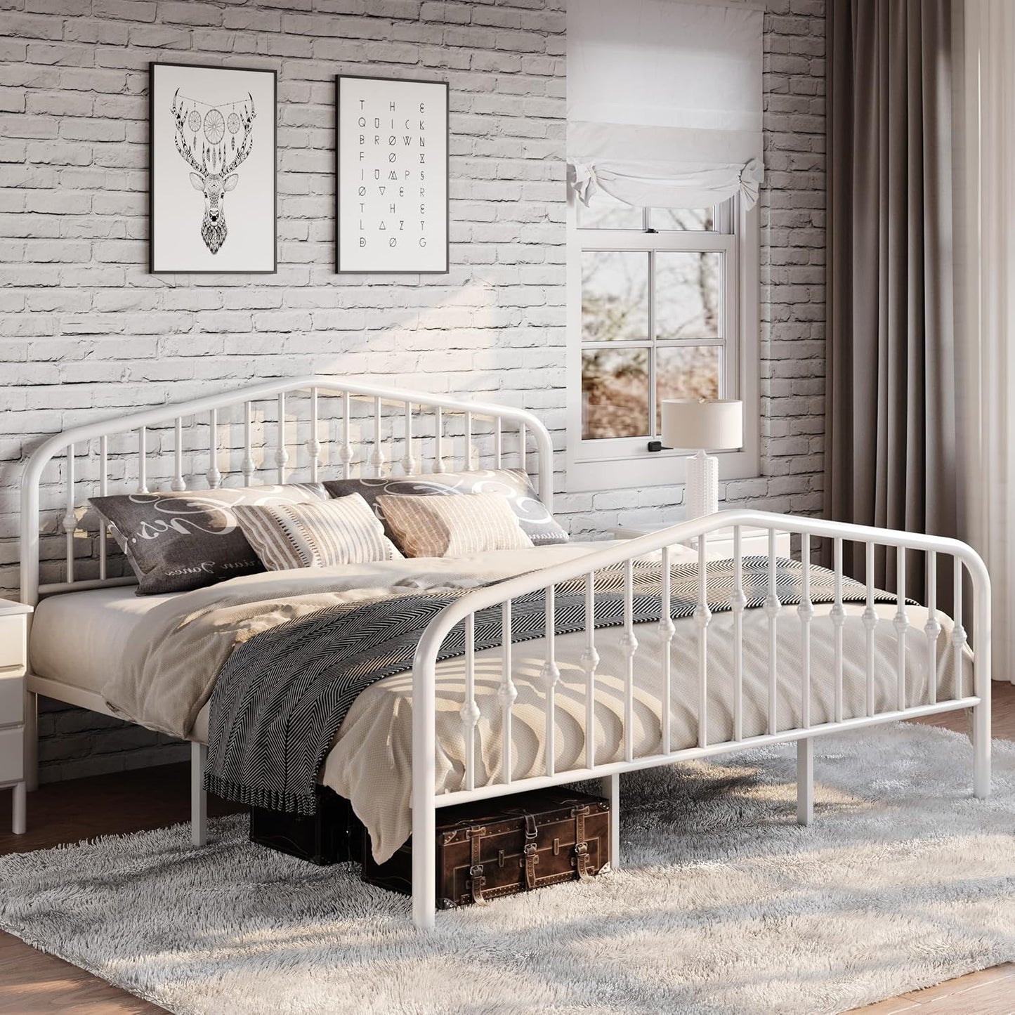 SHA CERLIN King Size Metal Platform Bed Frame with Vintage Style