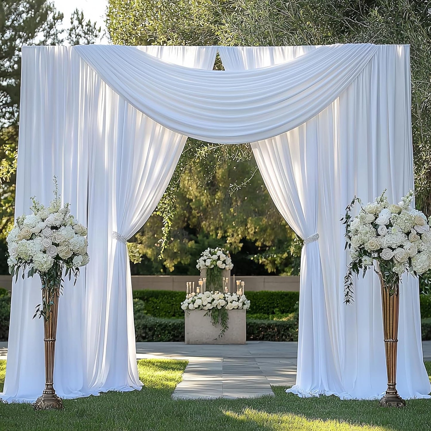 20FTx12FT White Wrinkle-Free Wedding Backdrop Curtain for Events