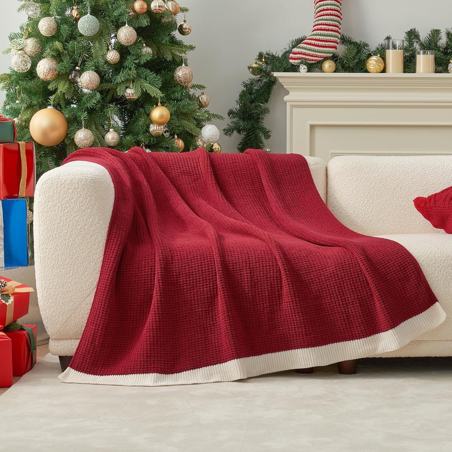 Chenille Waffle Throw Blanket for Couch by Amelie Home