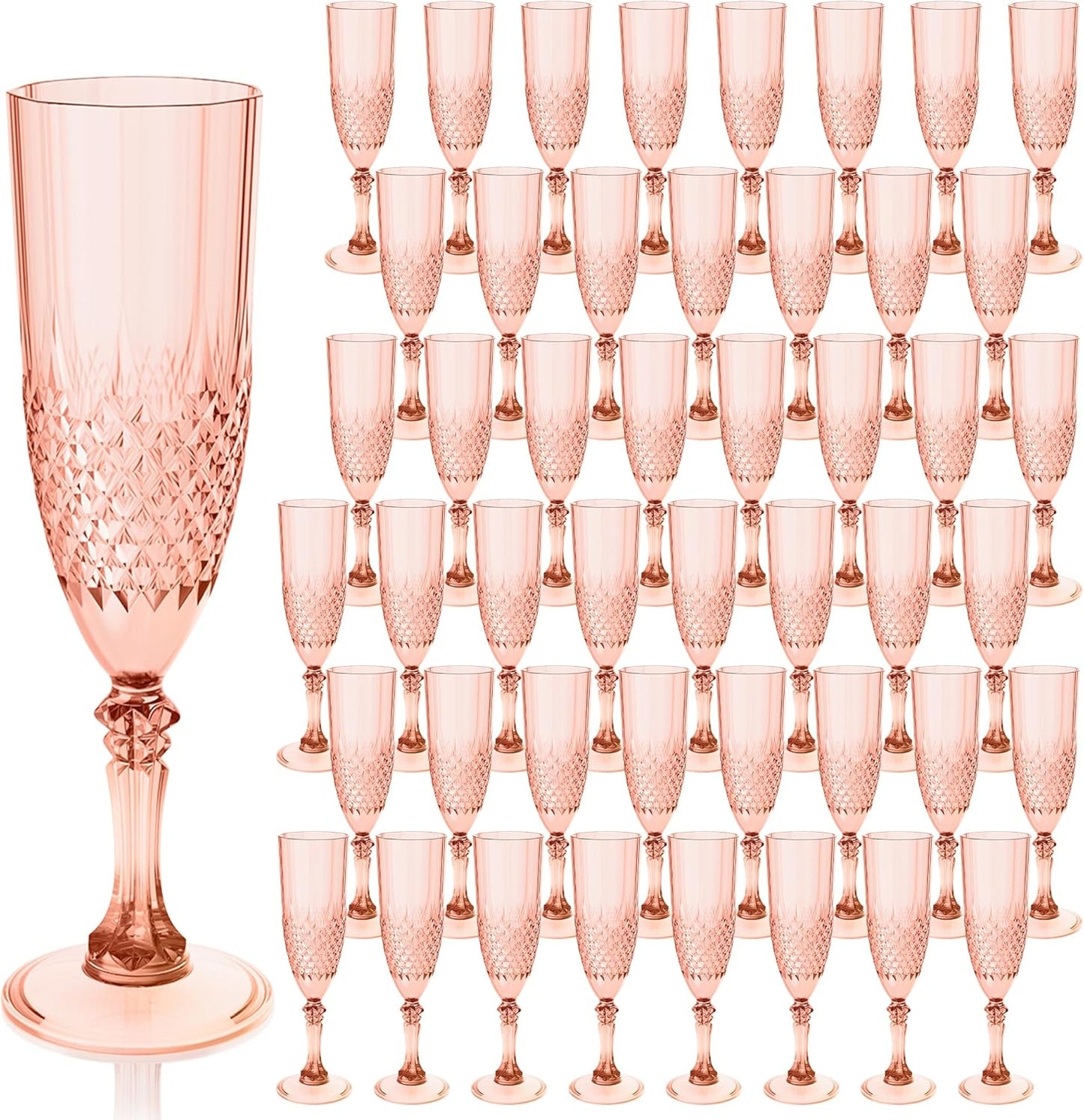 Plastic Champagne Flutes Set of 48 Rose Gold Goblets for Events