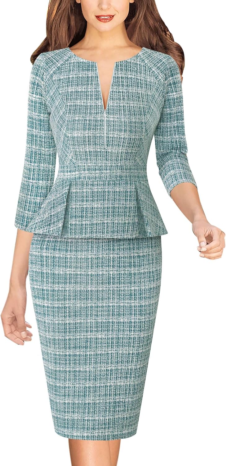 VFSHOW Womens Peplum Business Office Pencil Sheath Dress Review