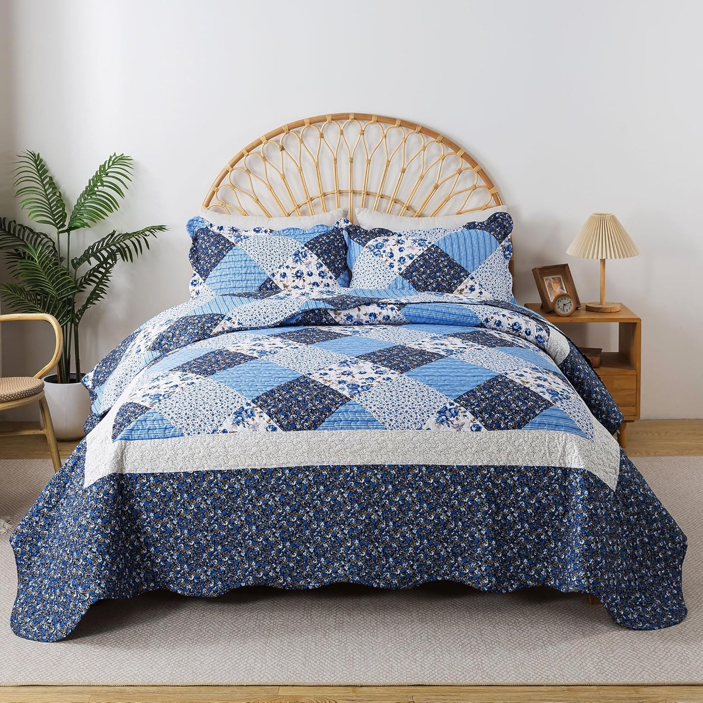 HoneiLife Quilt Set Queen Size - Reversible Floral Bedspread