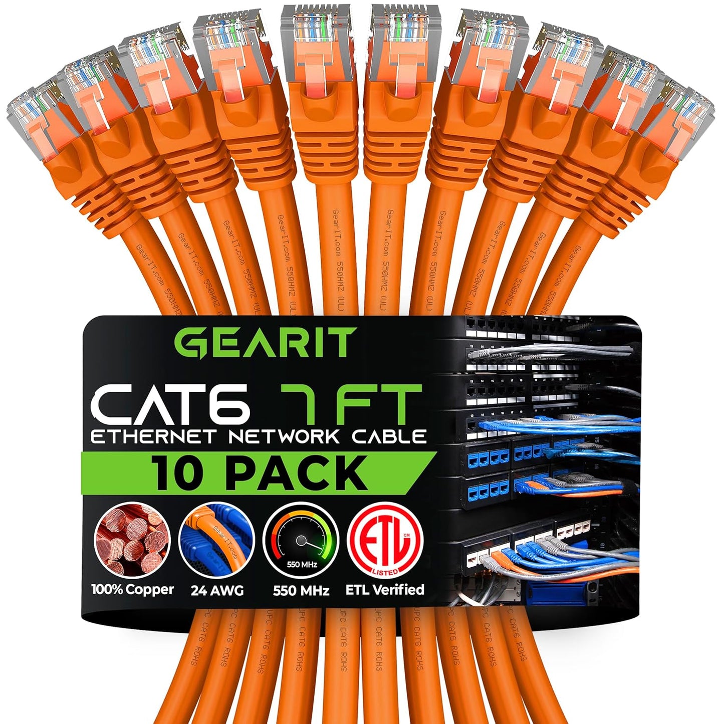 Fast Cat6 Ethernet Cable 10-Pack - 10Gbps Speed