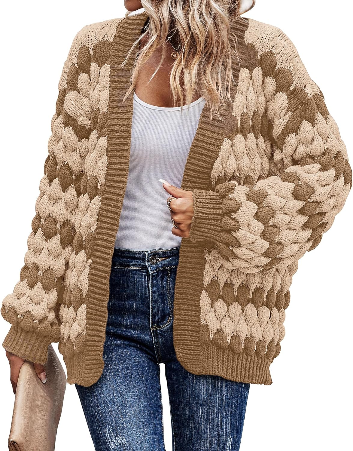 KIRUNDO Womens Cardigan Chunky Knit Sweater for Fall Fashion